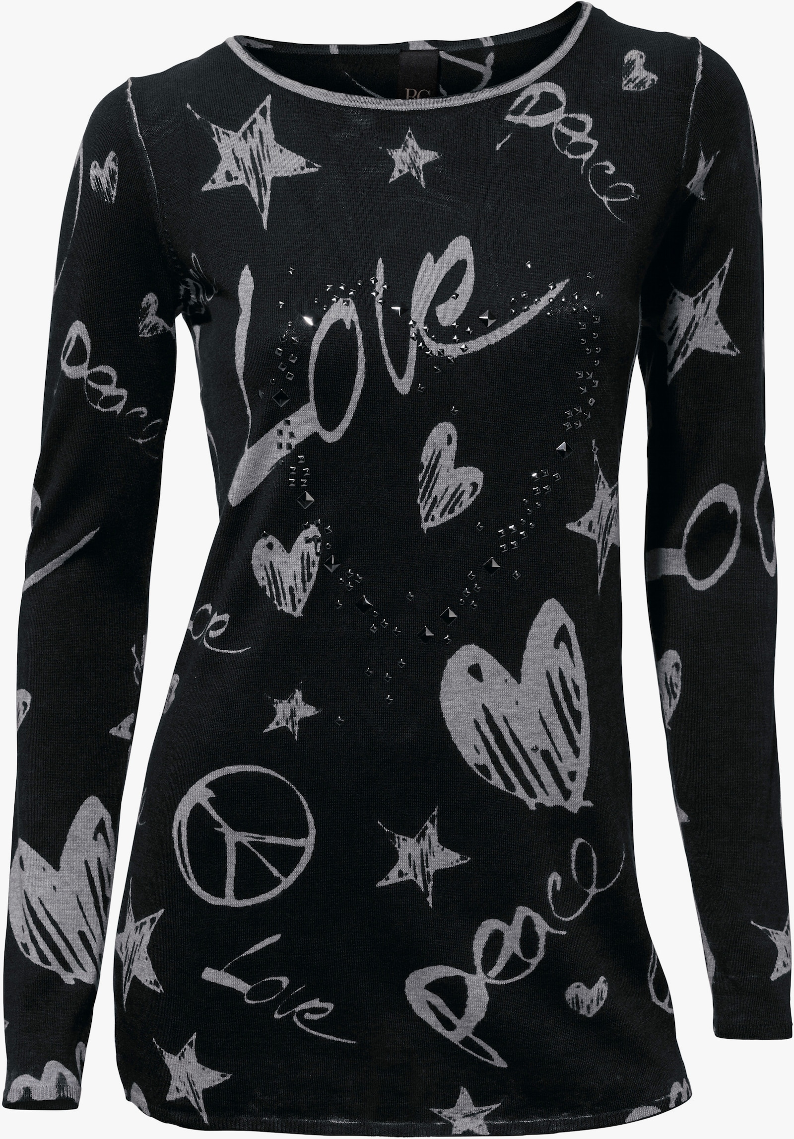 heine Pullover van fijntricot met grafische print - zwart