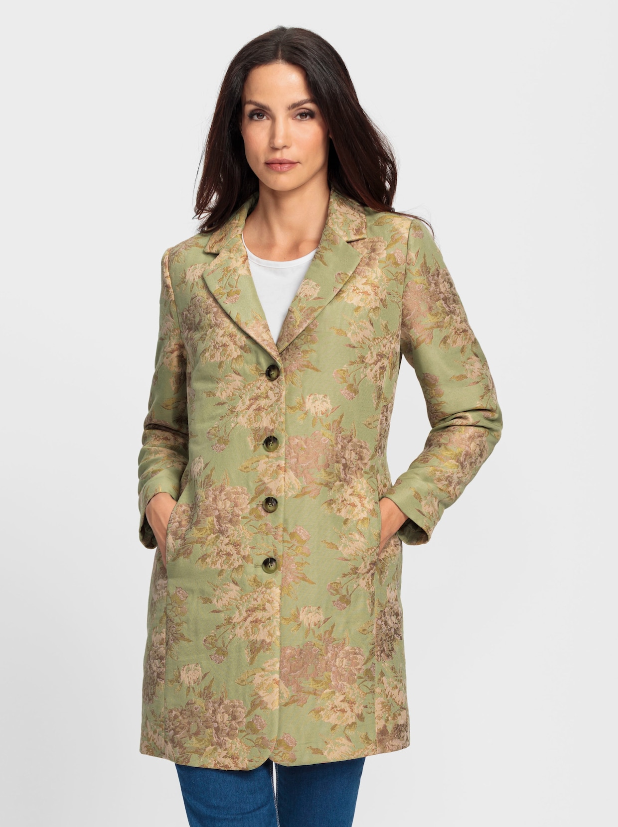 heine Blazer long - vert tilleul-champagne à motifs
