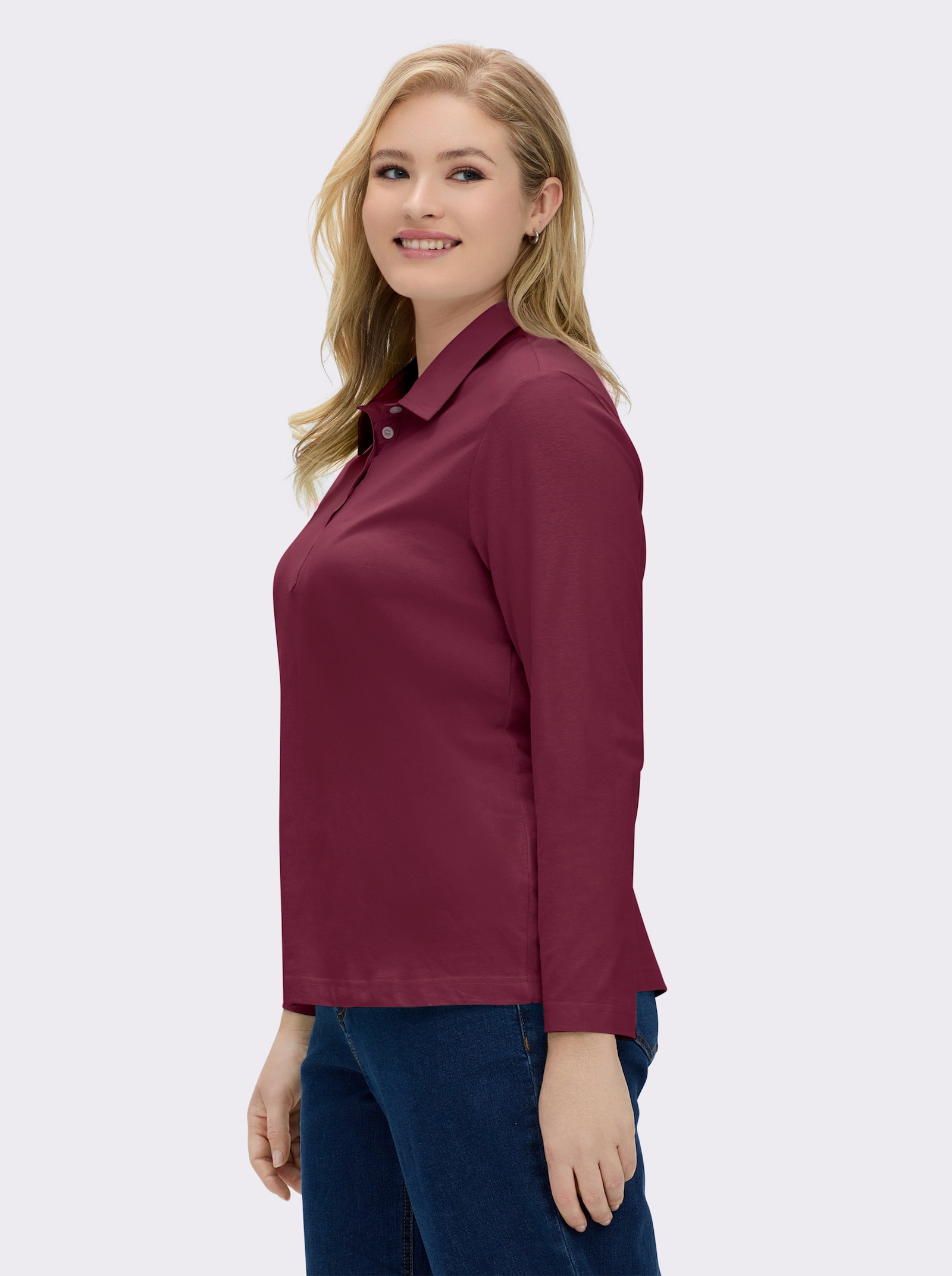 Langarm-Poloshirt in reiner Baumwoll-Qualität - bordeaux