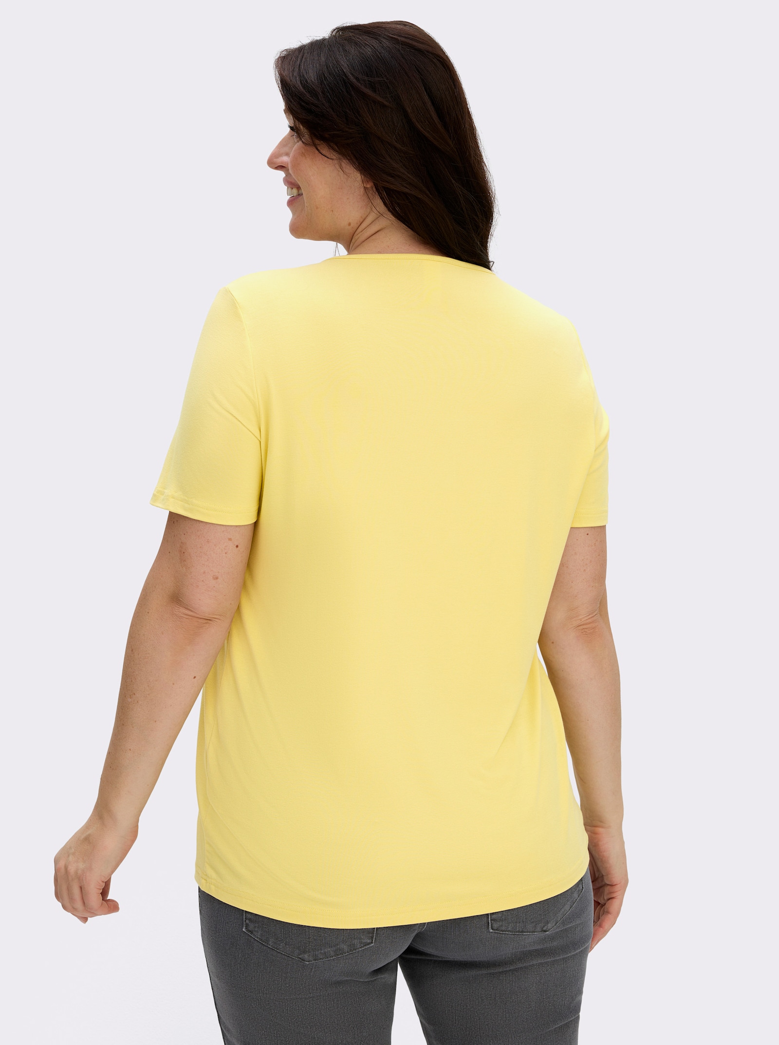  Rundhalsshirt in A-Form mit Falten - zitrone
