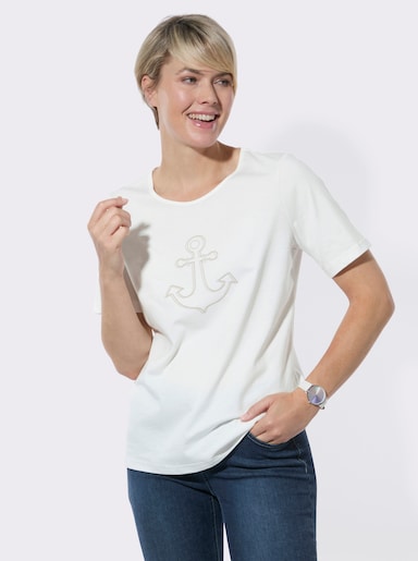 Rundhalsshirt mit Frontdruck - ecru