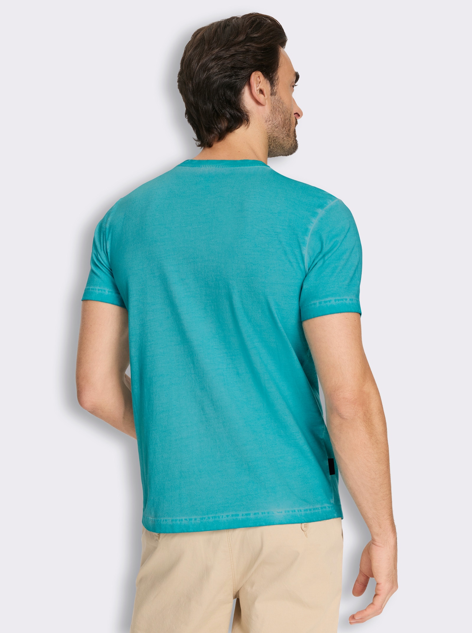 Marco Donati Kurzarmshirt mit Front-Print, Used-Optik - türkis
