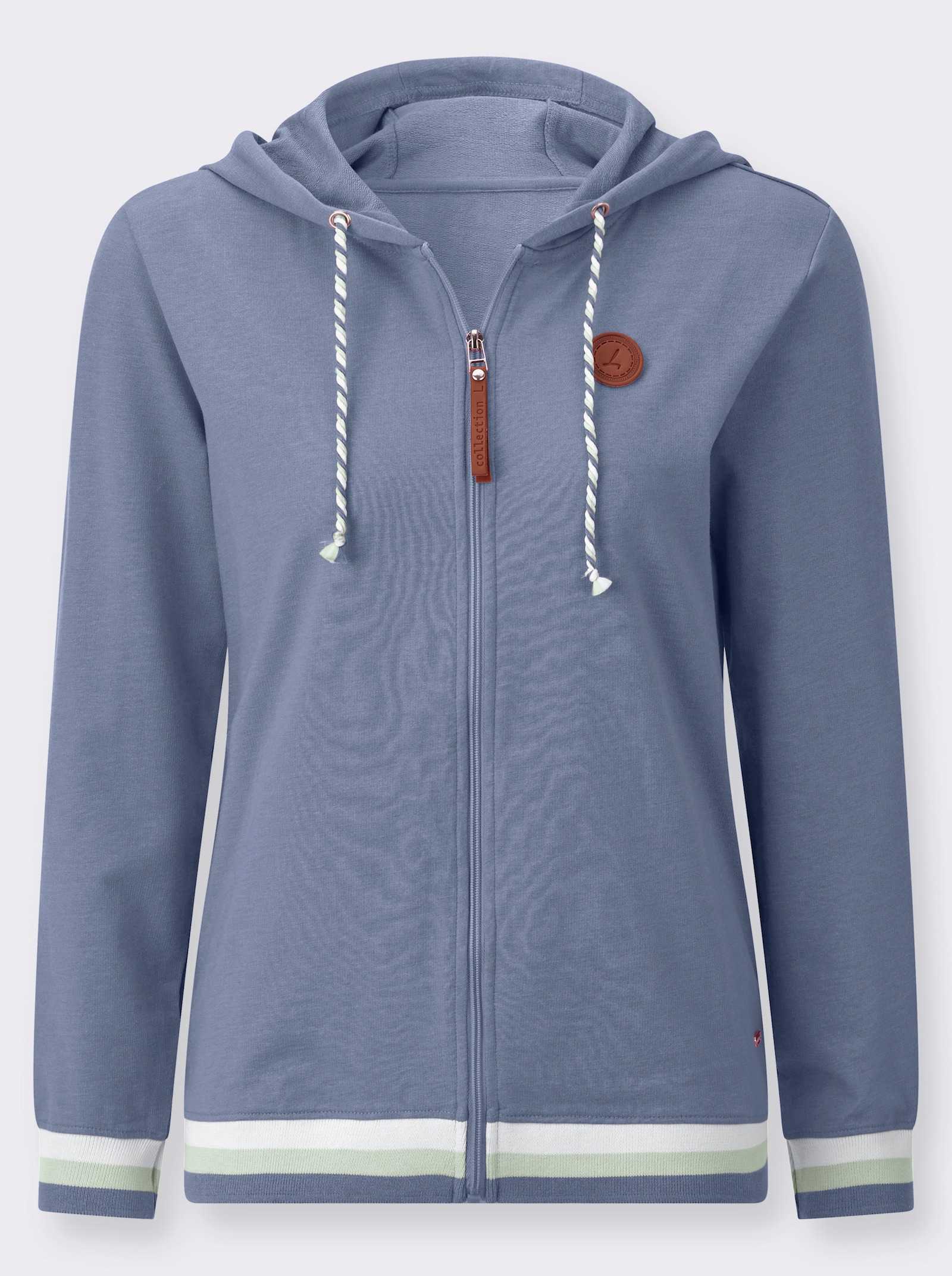 Shirtjacke mit Kontrast-Rippbündchen - taubenblau