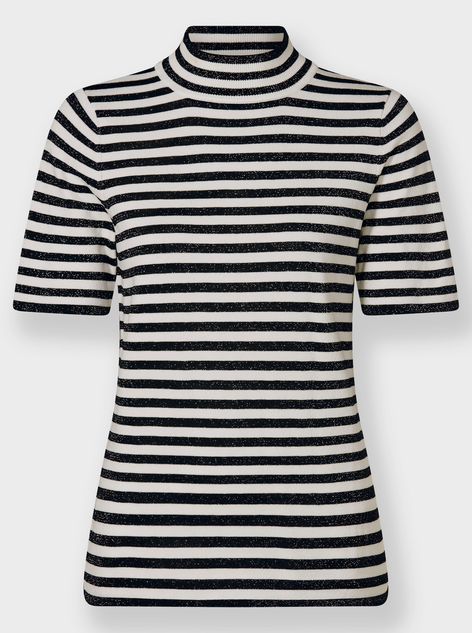 heine Stehkragenpullover mit Ringel-Dessin - schwarz-ecru-gestreift