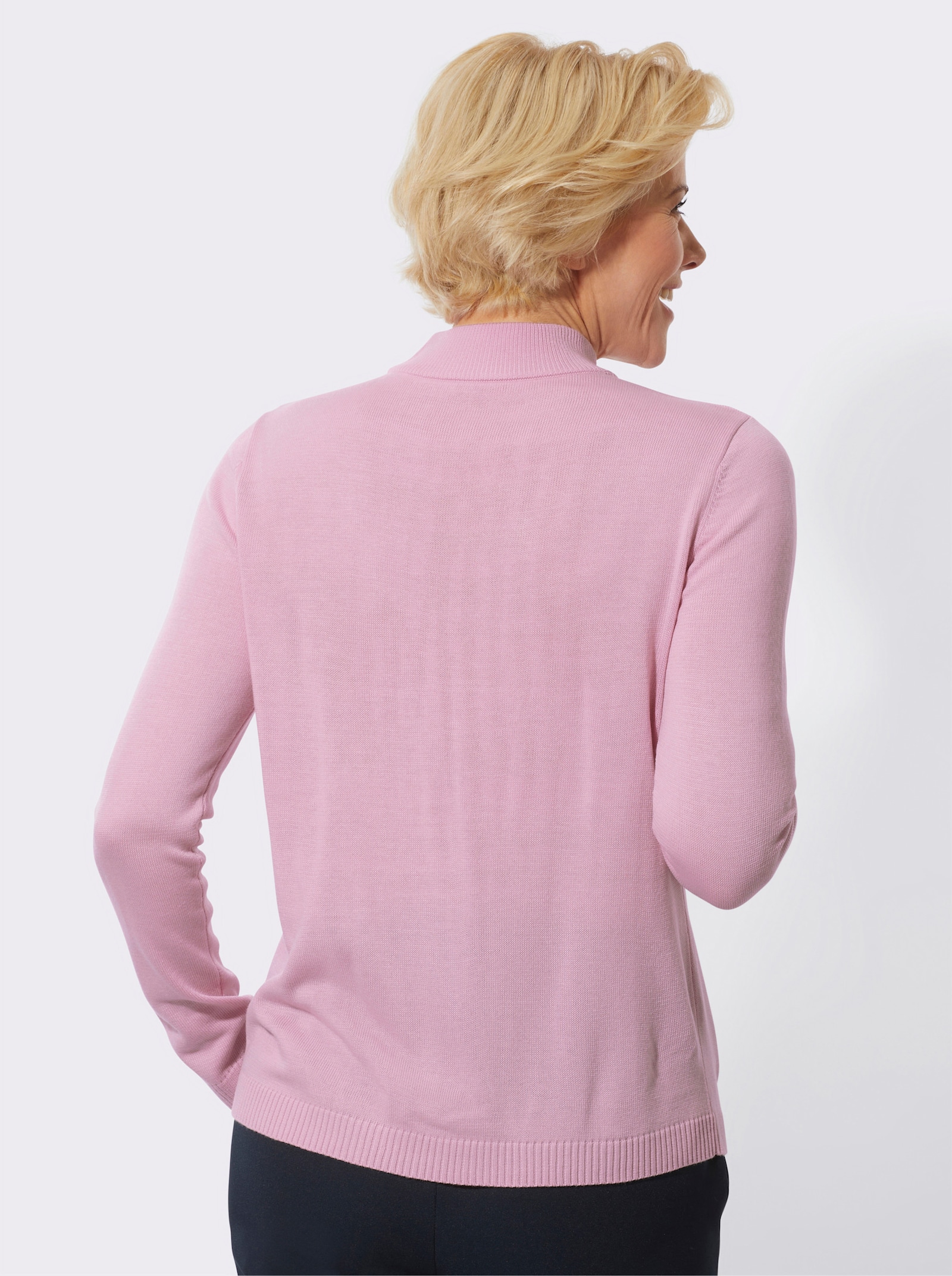 Stehkragenpullover mit Glitzersteinchen - rosé