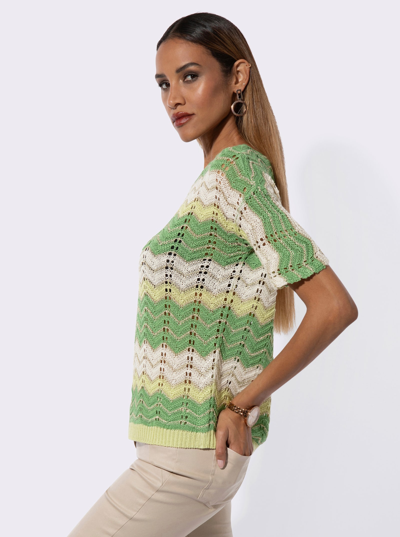 Ajourpullover im Farbverlauf - apfel-pistazie-gemustert