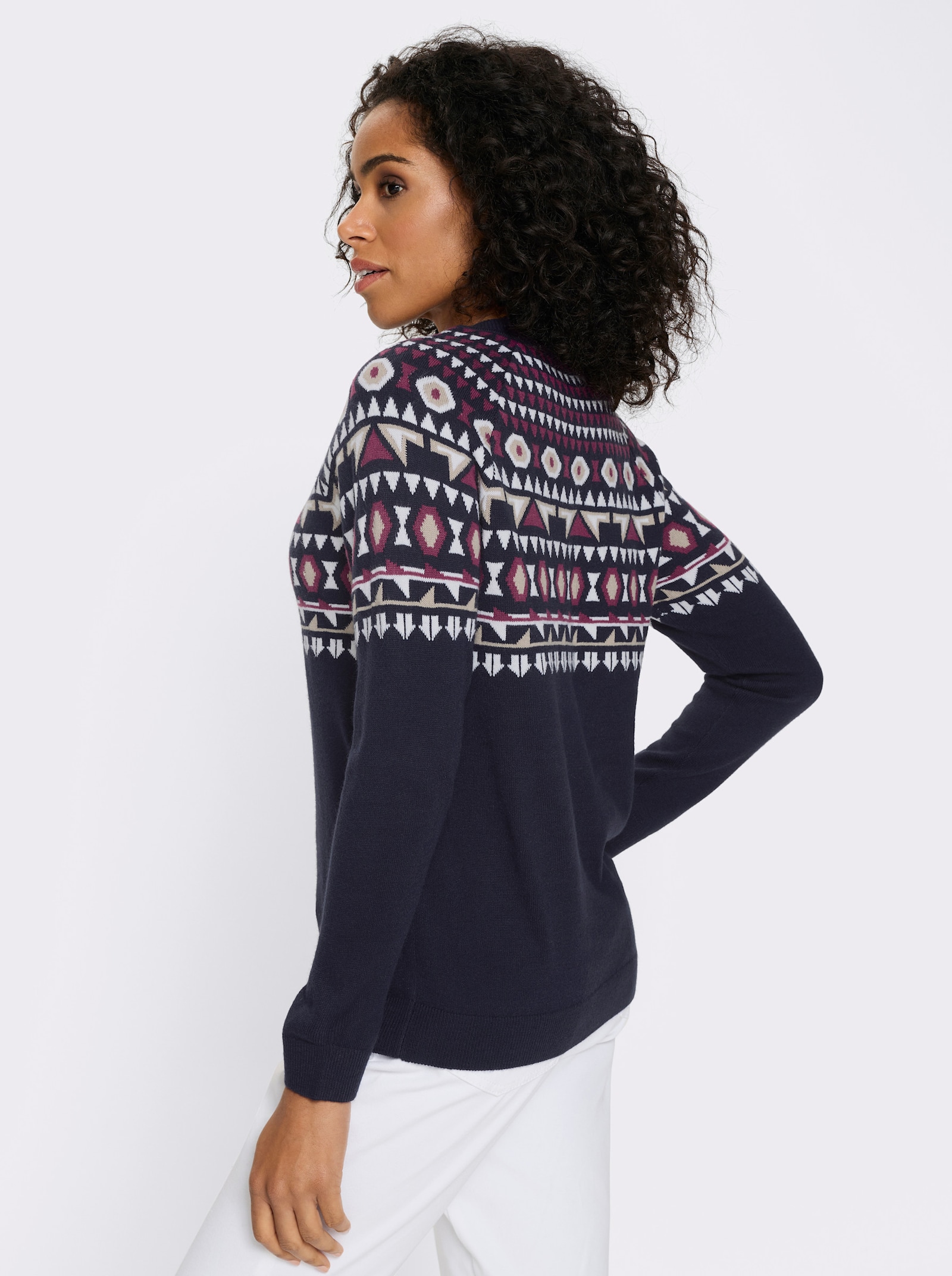 Norwegerpullover mit Raglanärmeln - marine-ecru-gemustert