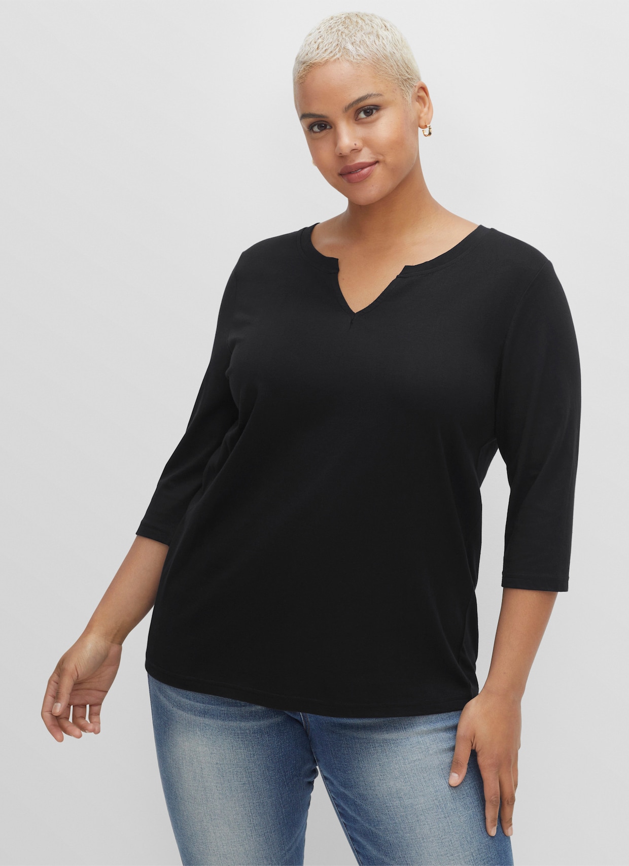sheego 3/4-Arm-Shirt - schwarz