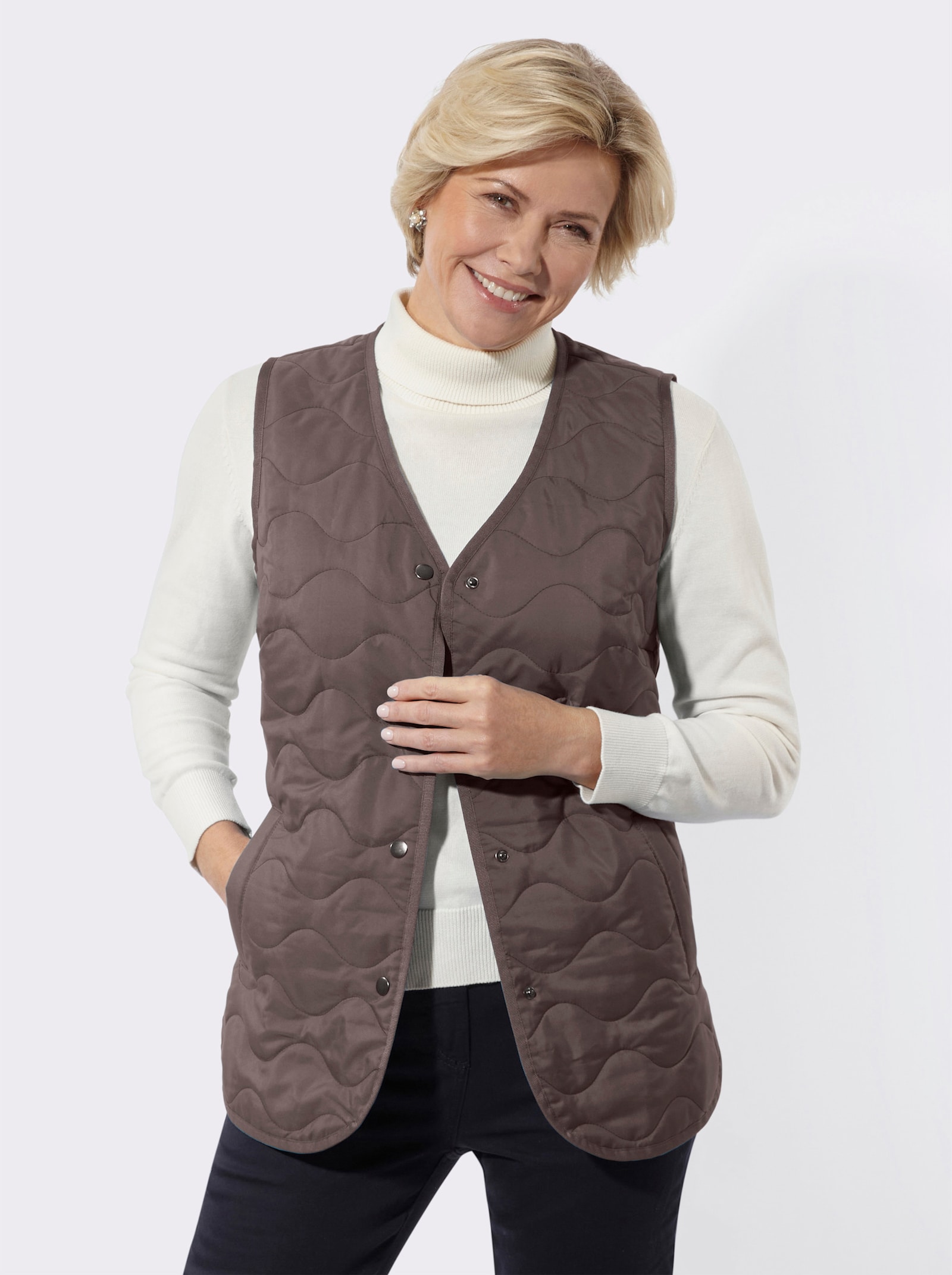 Steppweste mit Wellenmuster - dunkeltaupe