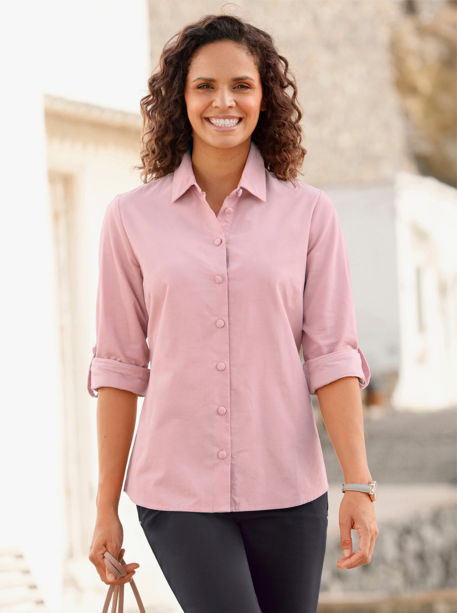 Overhemdblouse van ribcord - hortensia