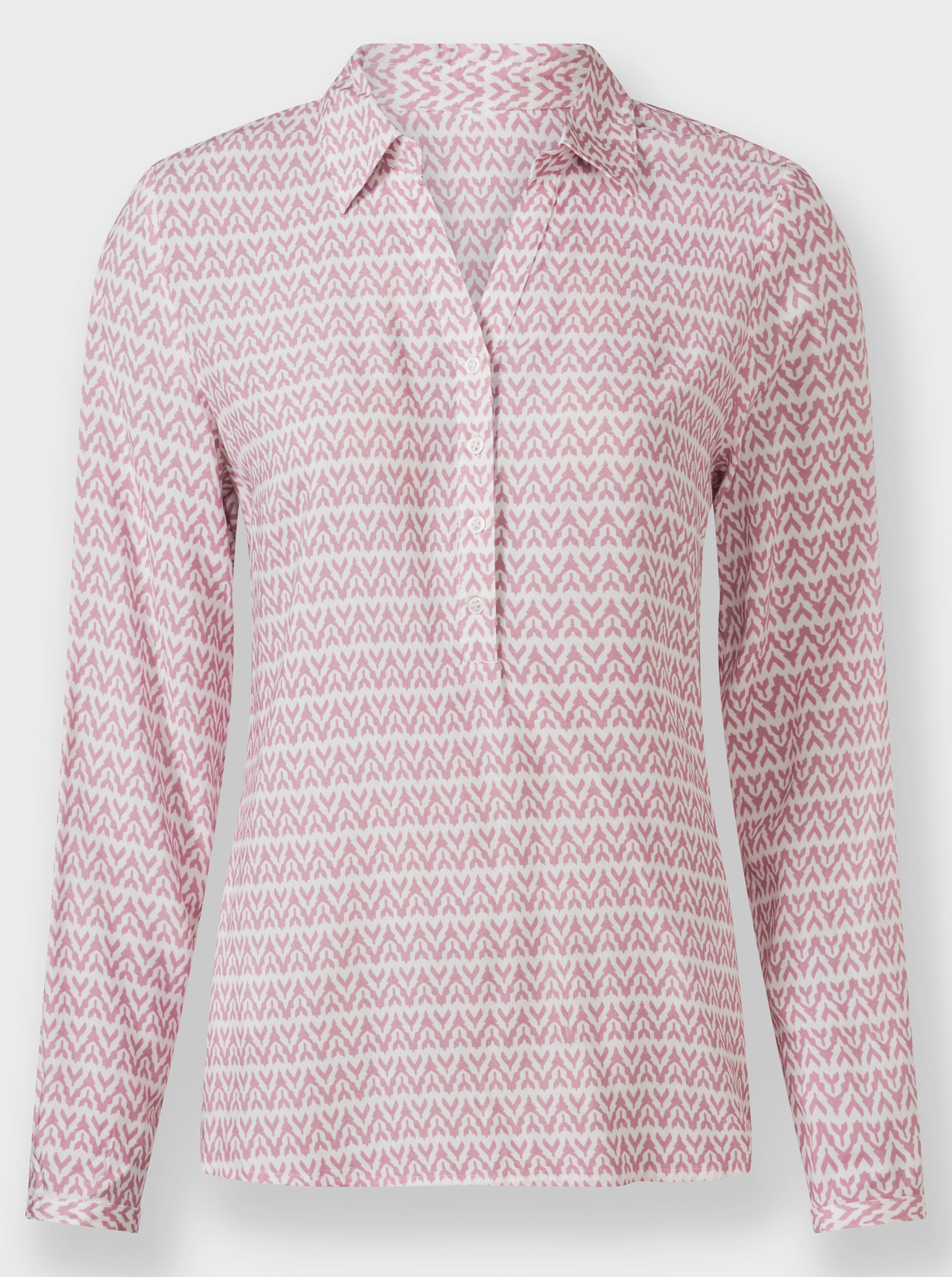 Langarm-Bluse mit offenem Hemdkragen - mauve-ecru-bedruckt