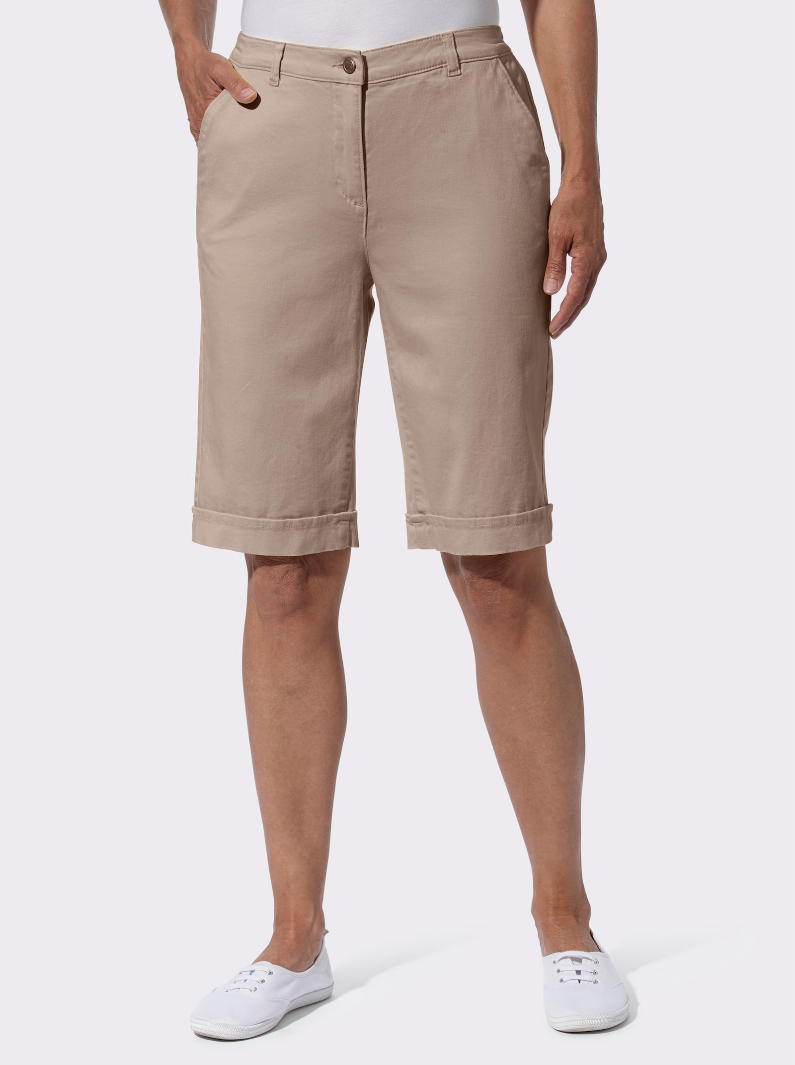 Jeansbermudas mit Dehnbund hinten - sesam