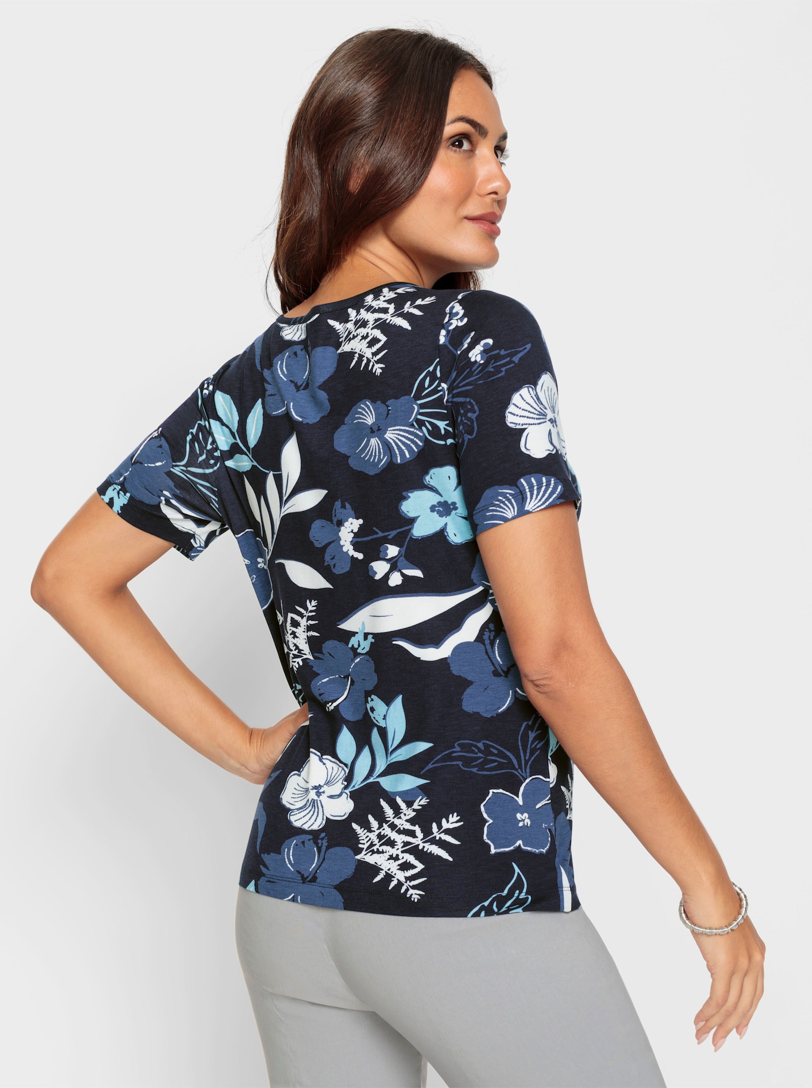 Print-Shirt mit Blüten-Druck - marine-jeansblau-bedruckt