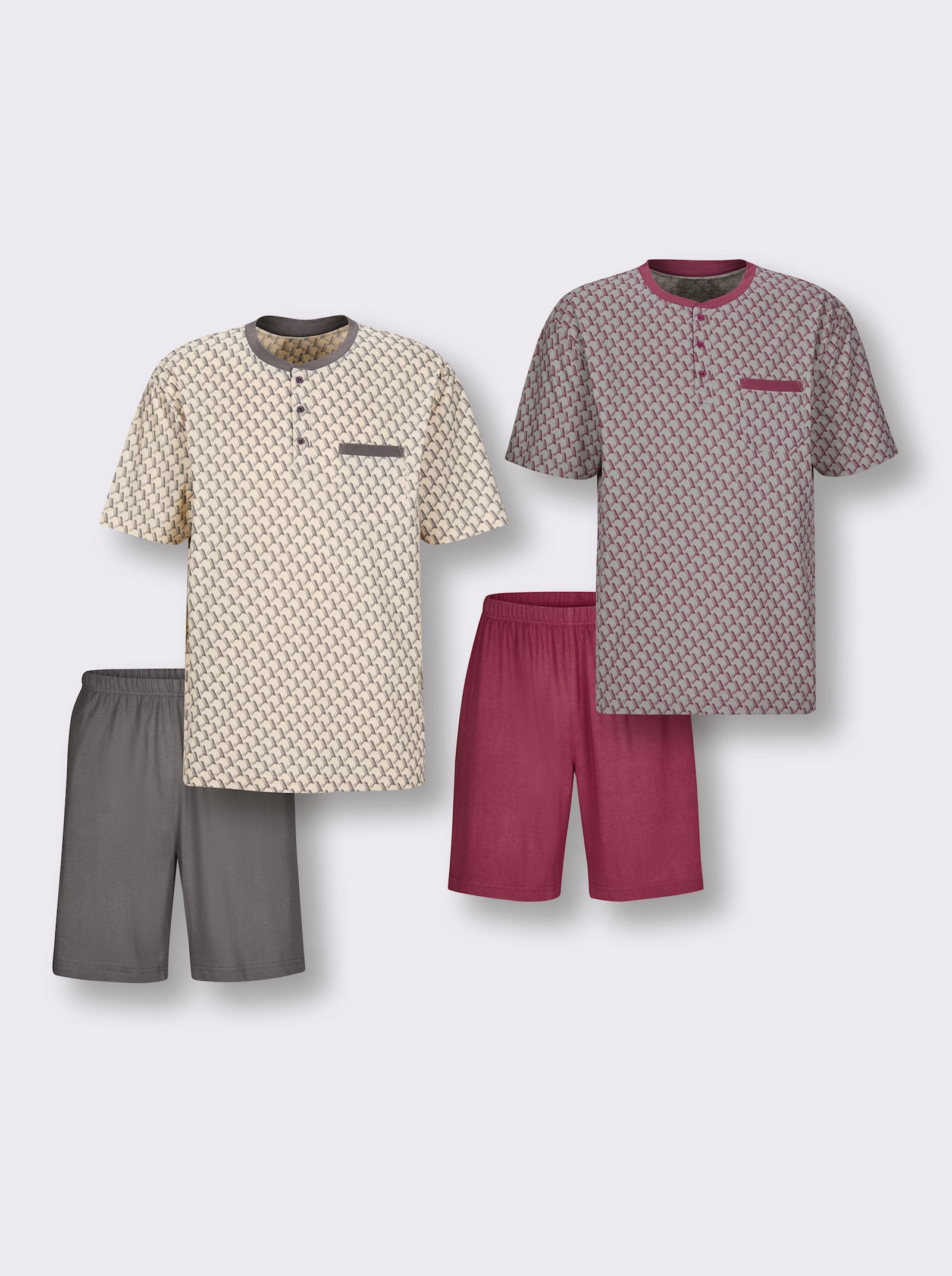 wäschepur men Shortys im Doppelpack - elfenbein-anthrazit-bedruckt + steingrau-bordeaux-bedruckt