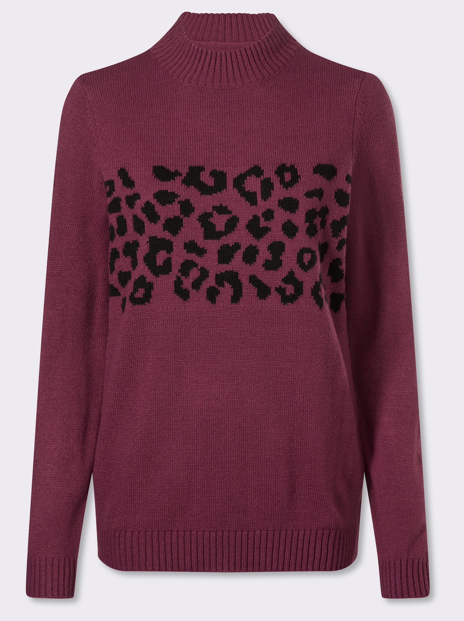 Stehkragenpullover im Animal-Dessin - bordeaux-schwarz