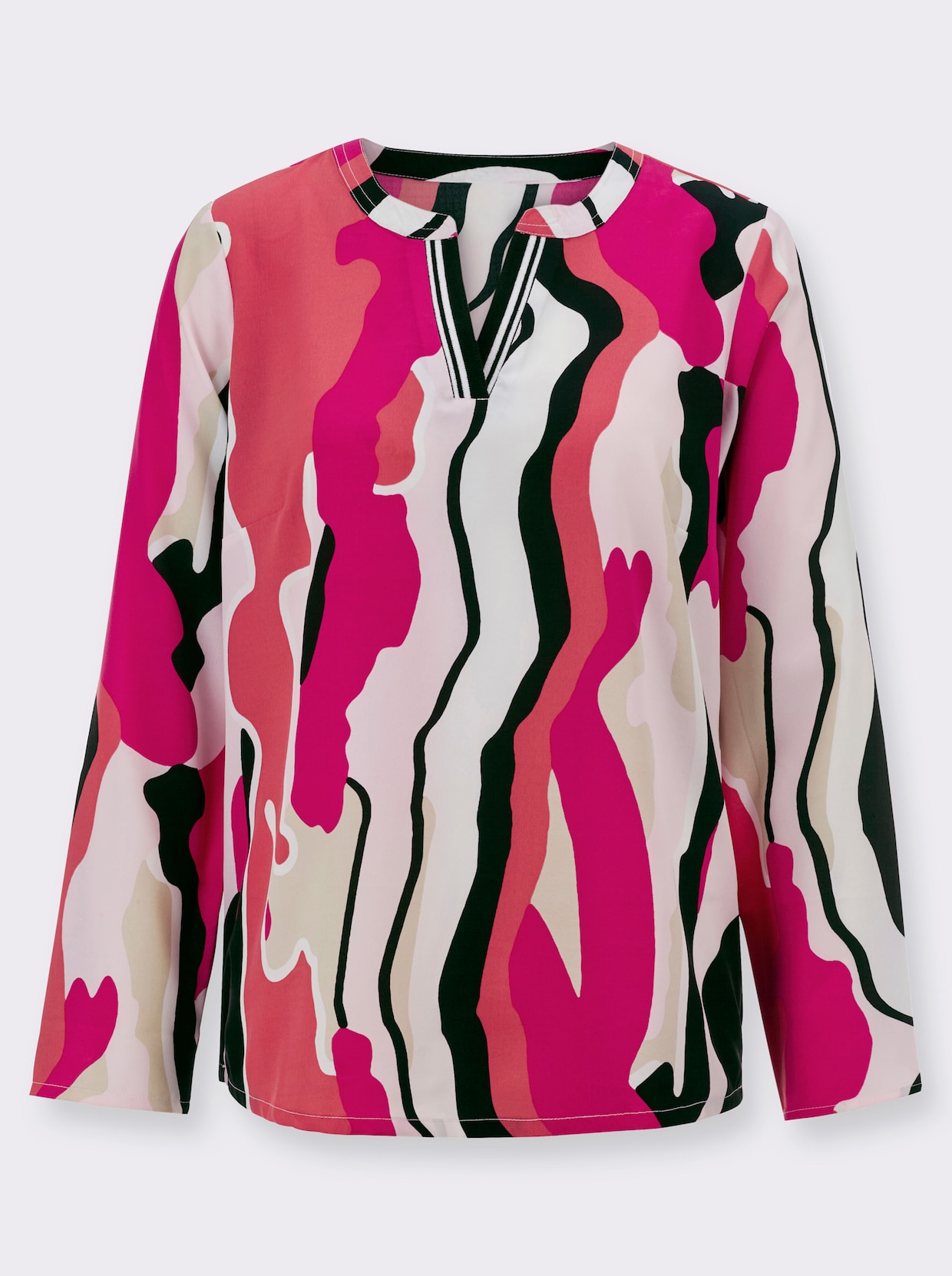 Comfortabele blouse - zwart/pink geprint