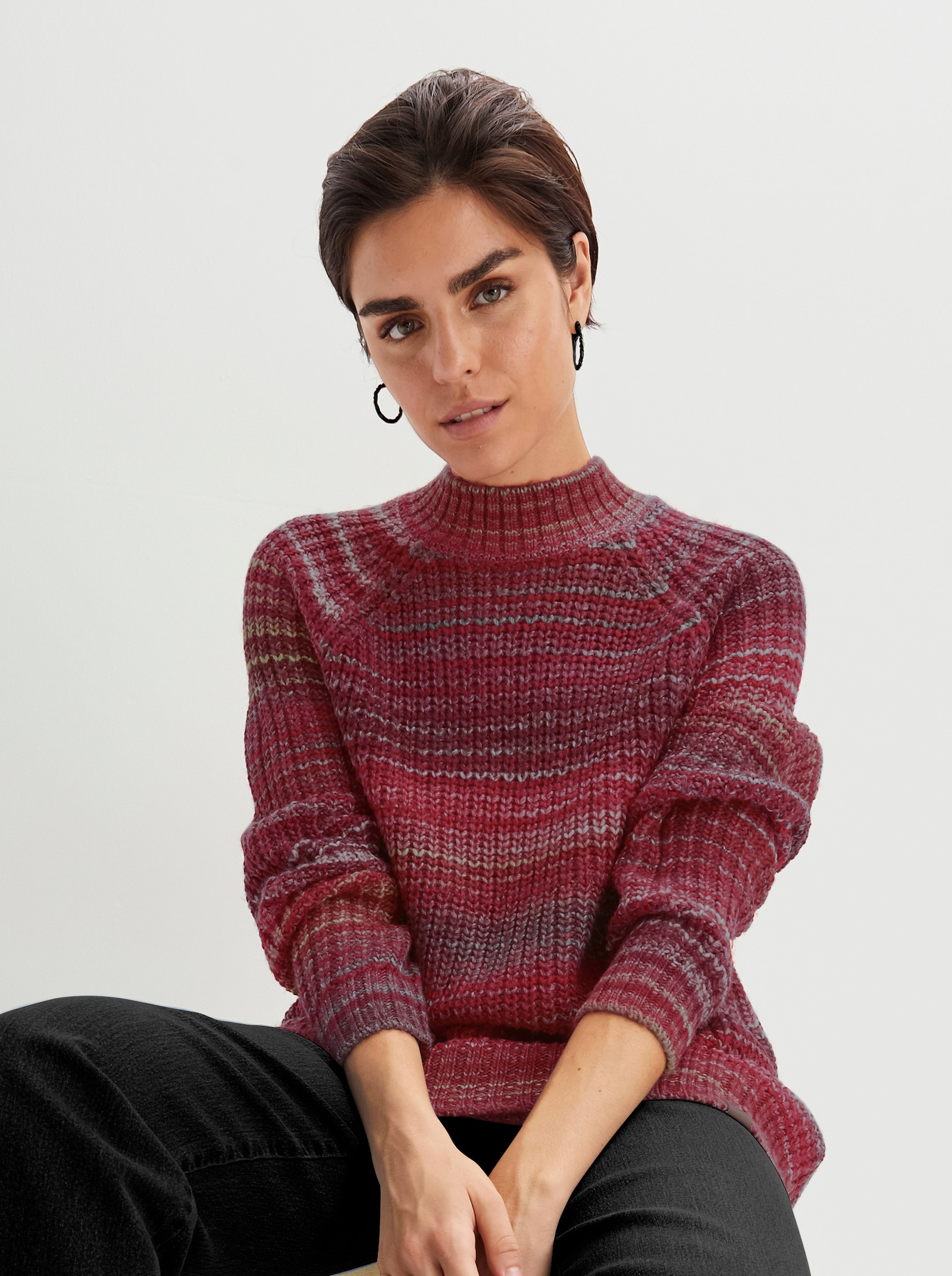 Stehkragenpullover - rot-meliert