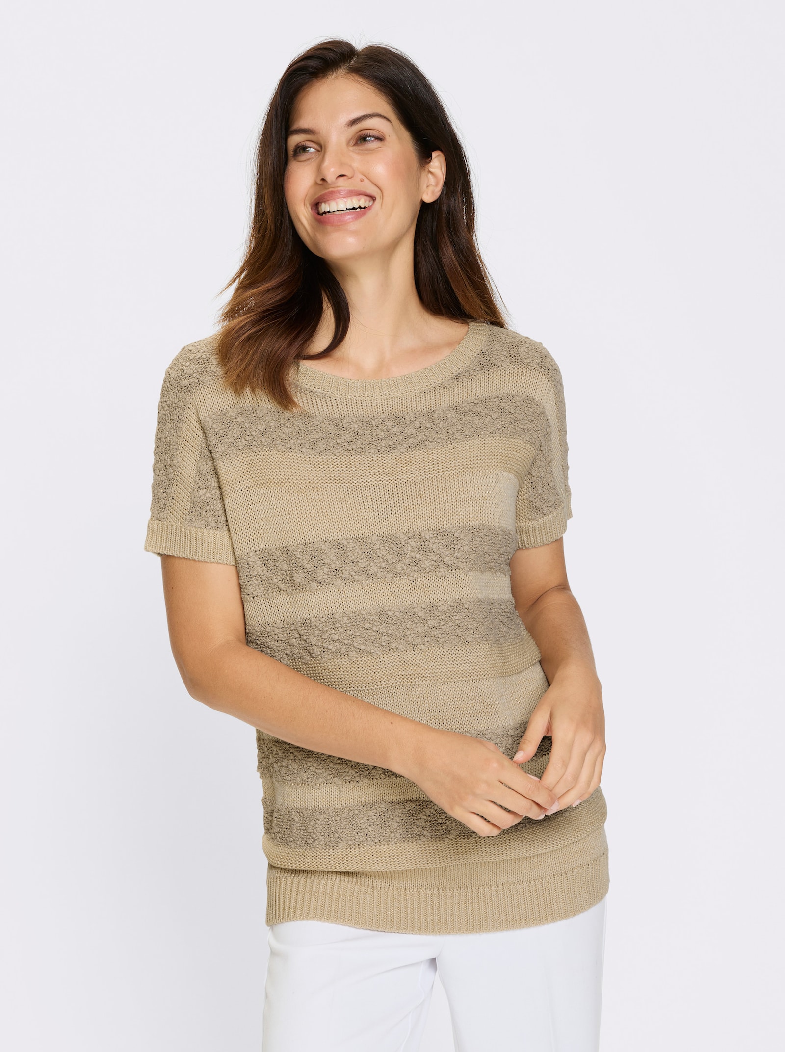 Longpullover mit Effekt- und Glanzgarn - sand-sesam-gemustert