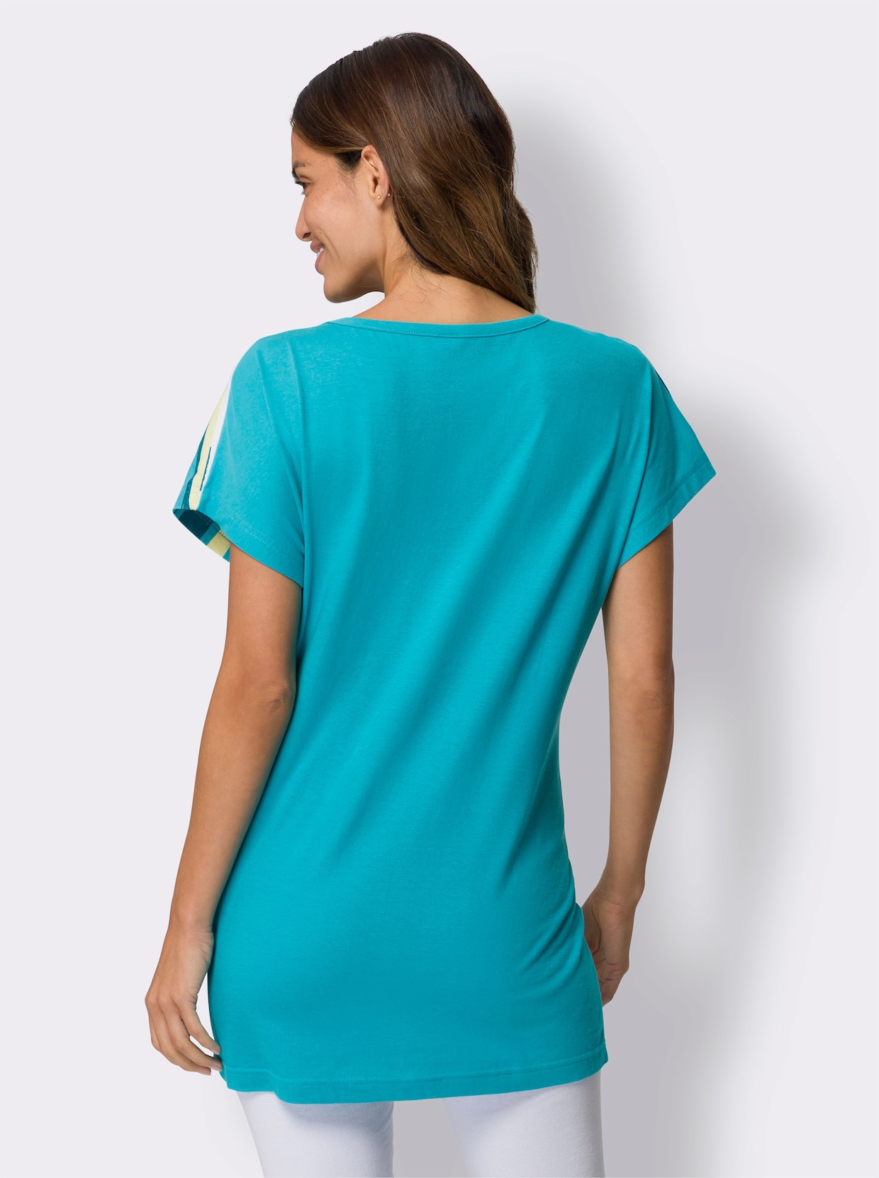 Lang shirt - turquoise/wit