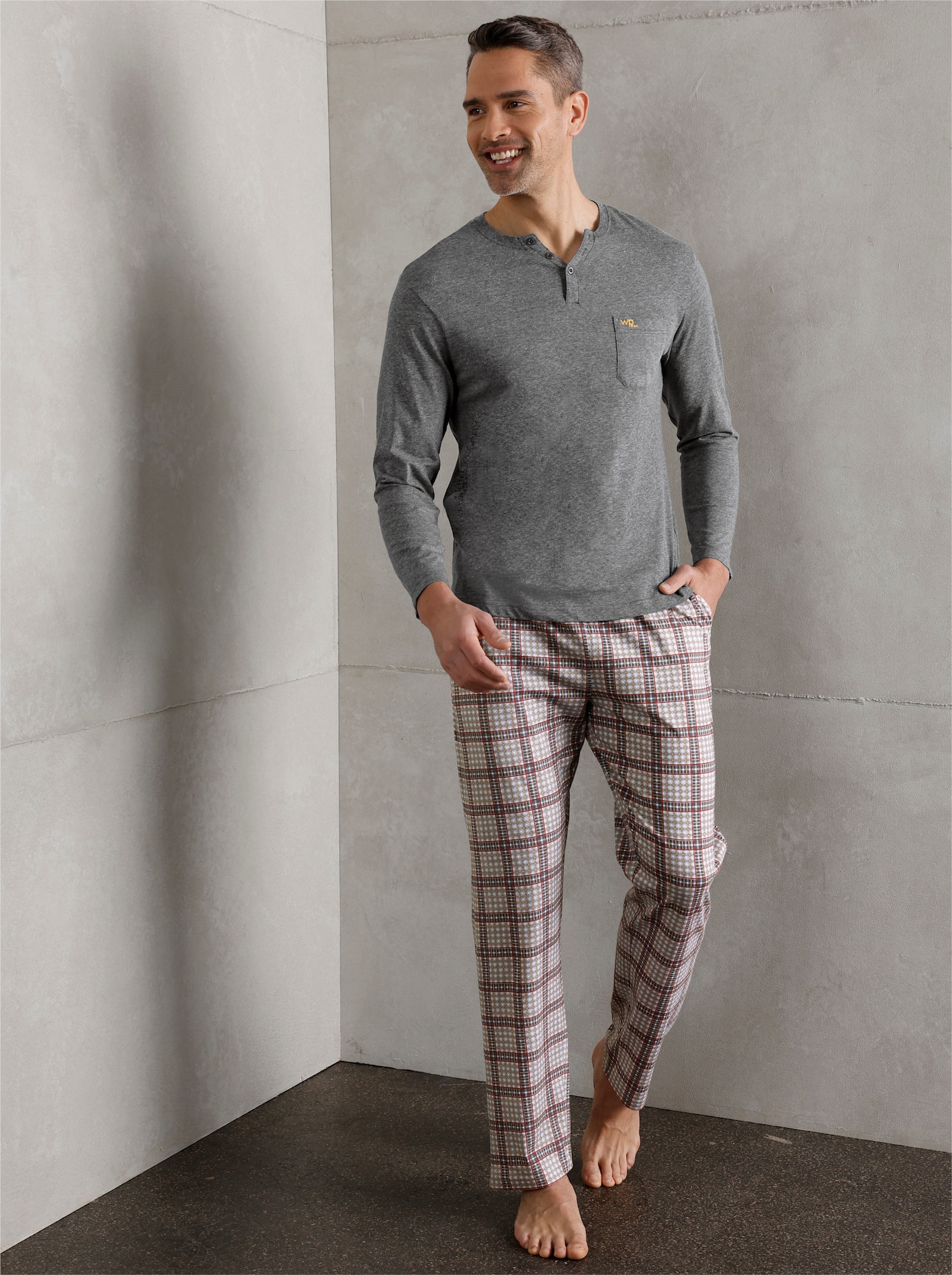 wäschepur men Hose lang - rostrot-anthrazit-bedruckt