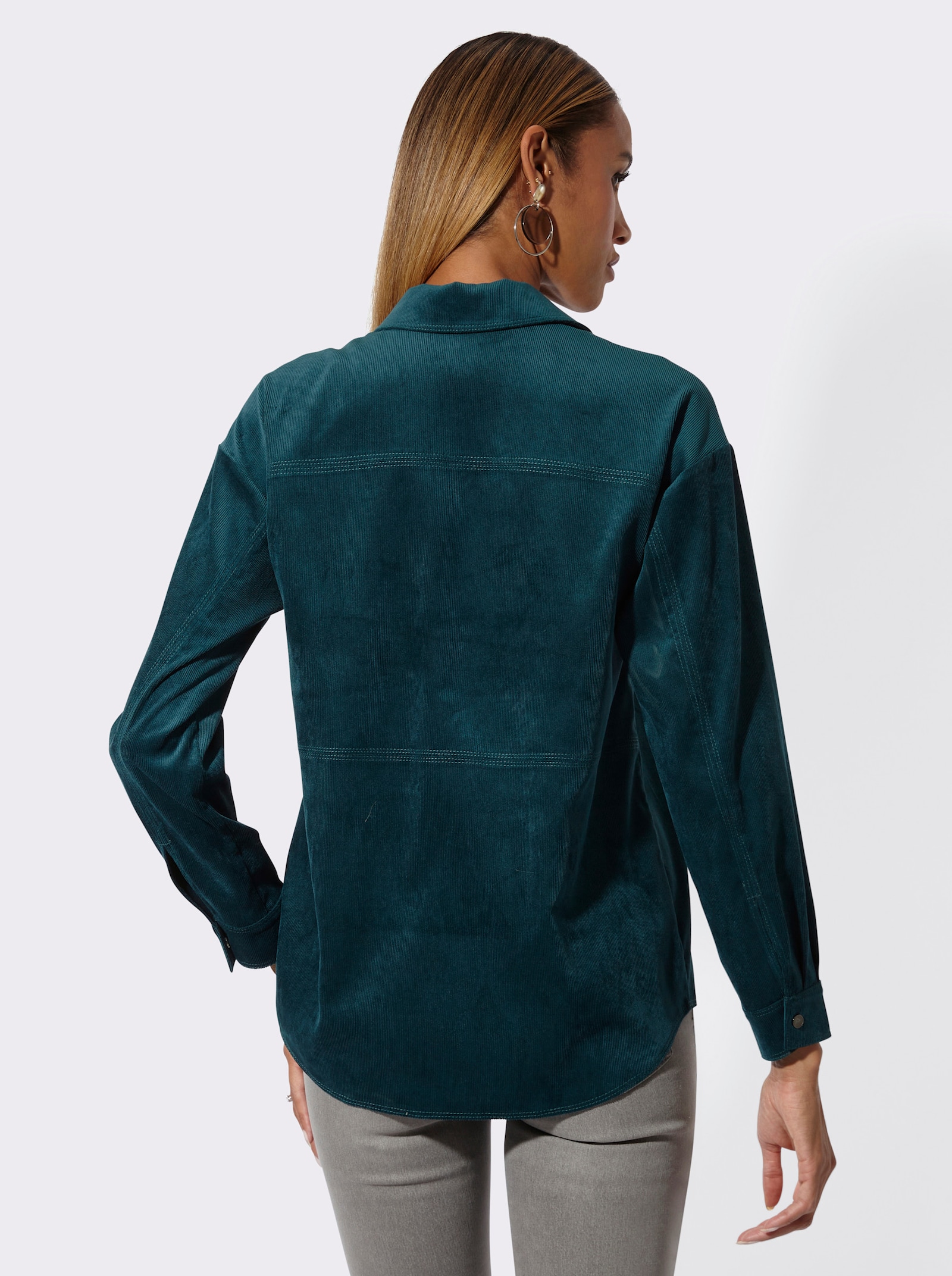 Hemdbluse aus Cord - petrol