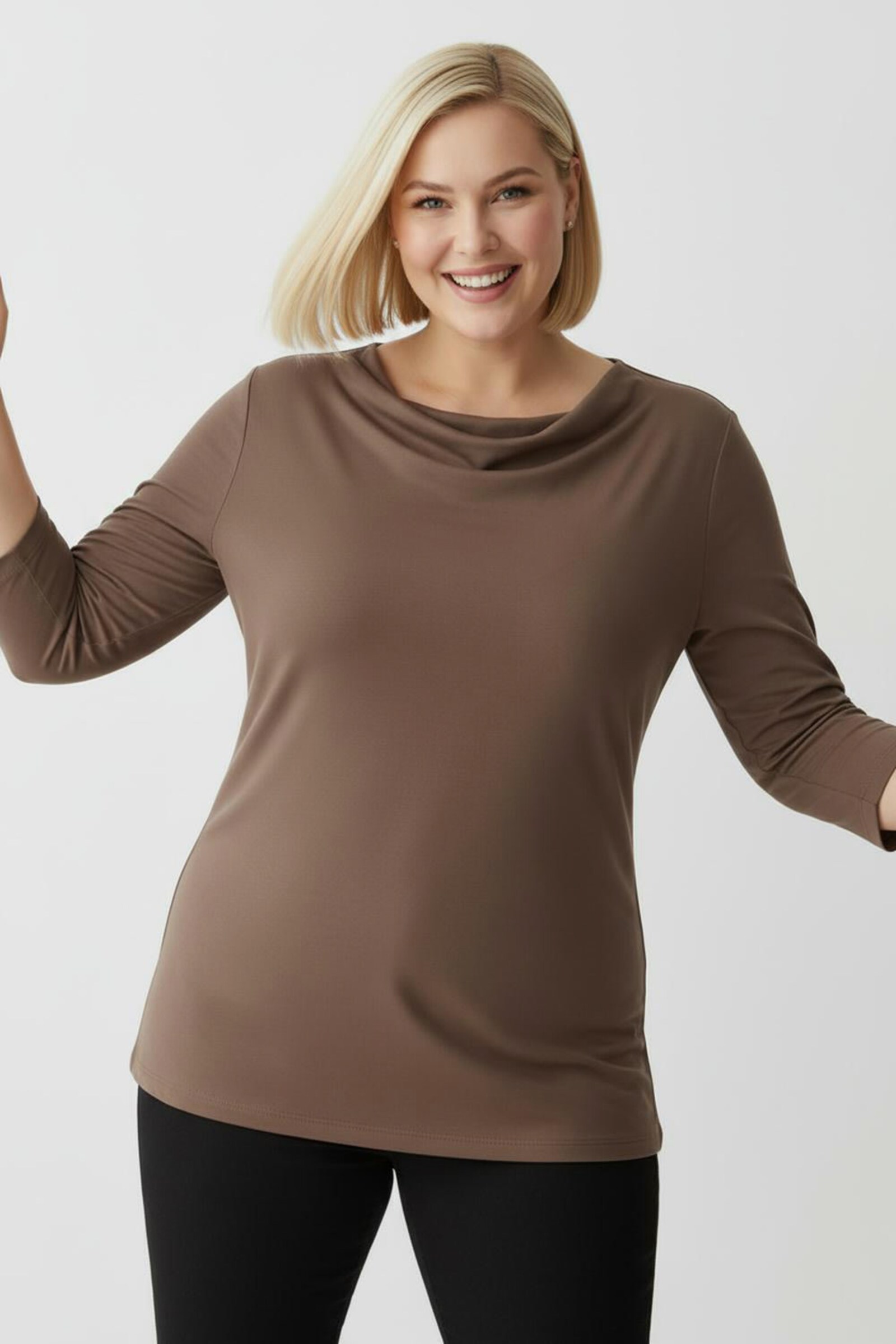 Wasserfallshirt mit 3/4-langen Ärmeln - taupe