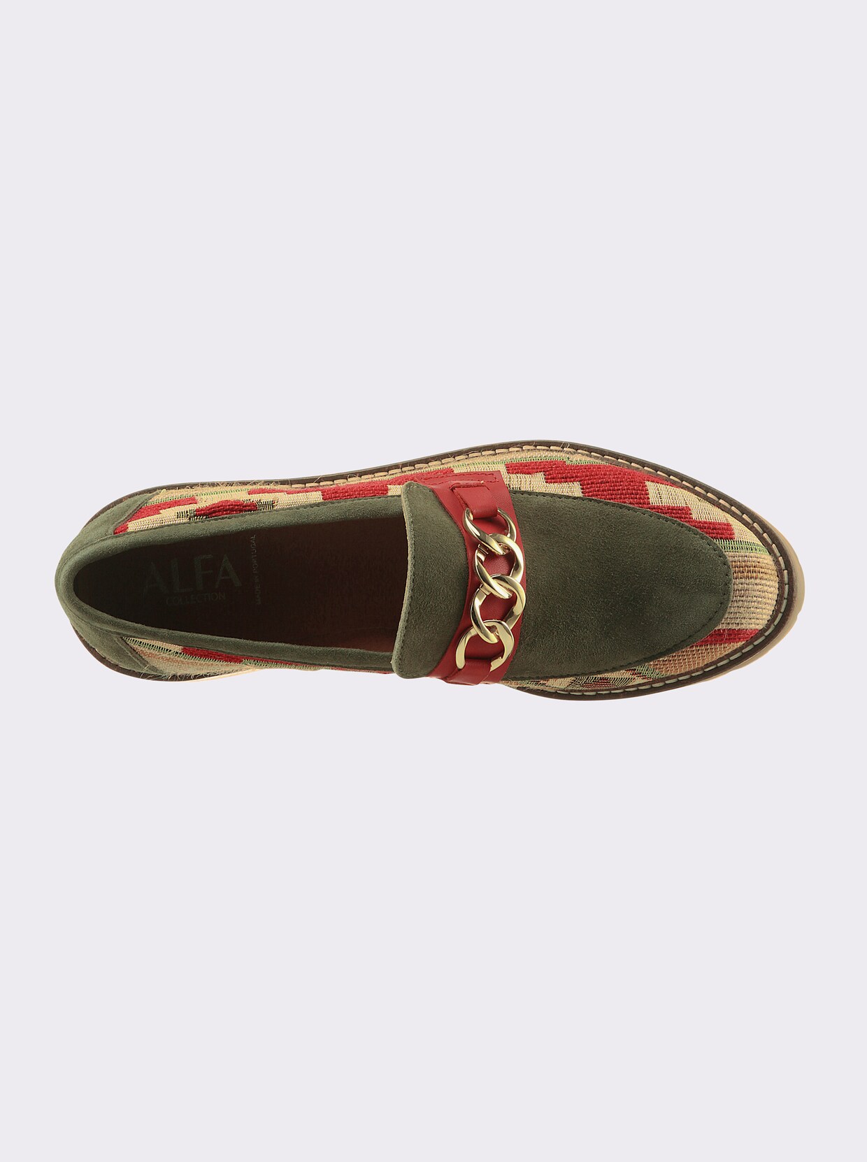 heine Slipper - khaki-rot-gemustert