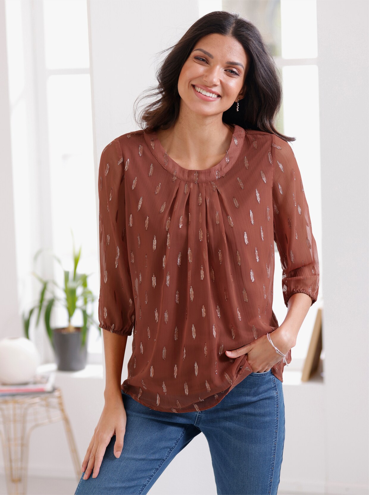 Comfortabele blouse - roodbruin