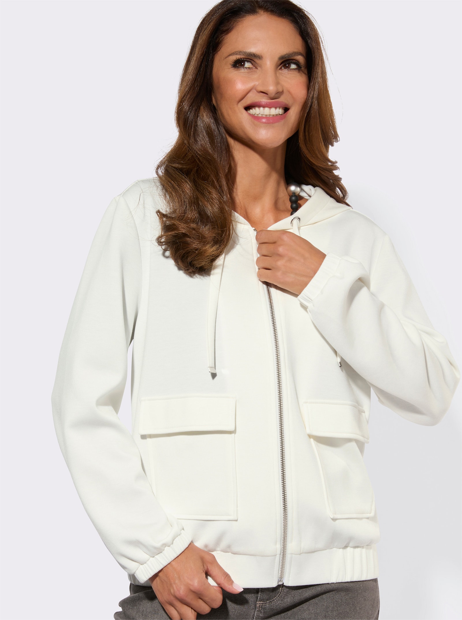 Sweatjacke mit Kapuze - ecru