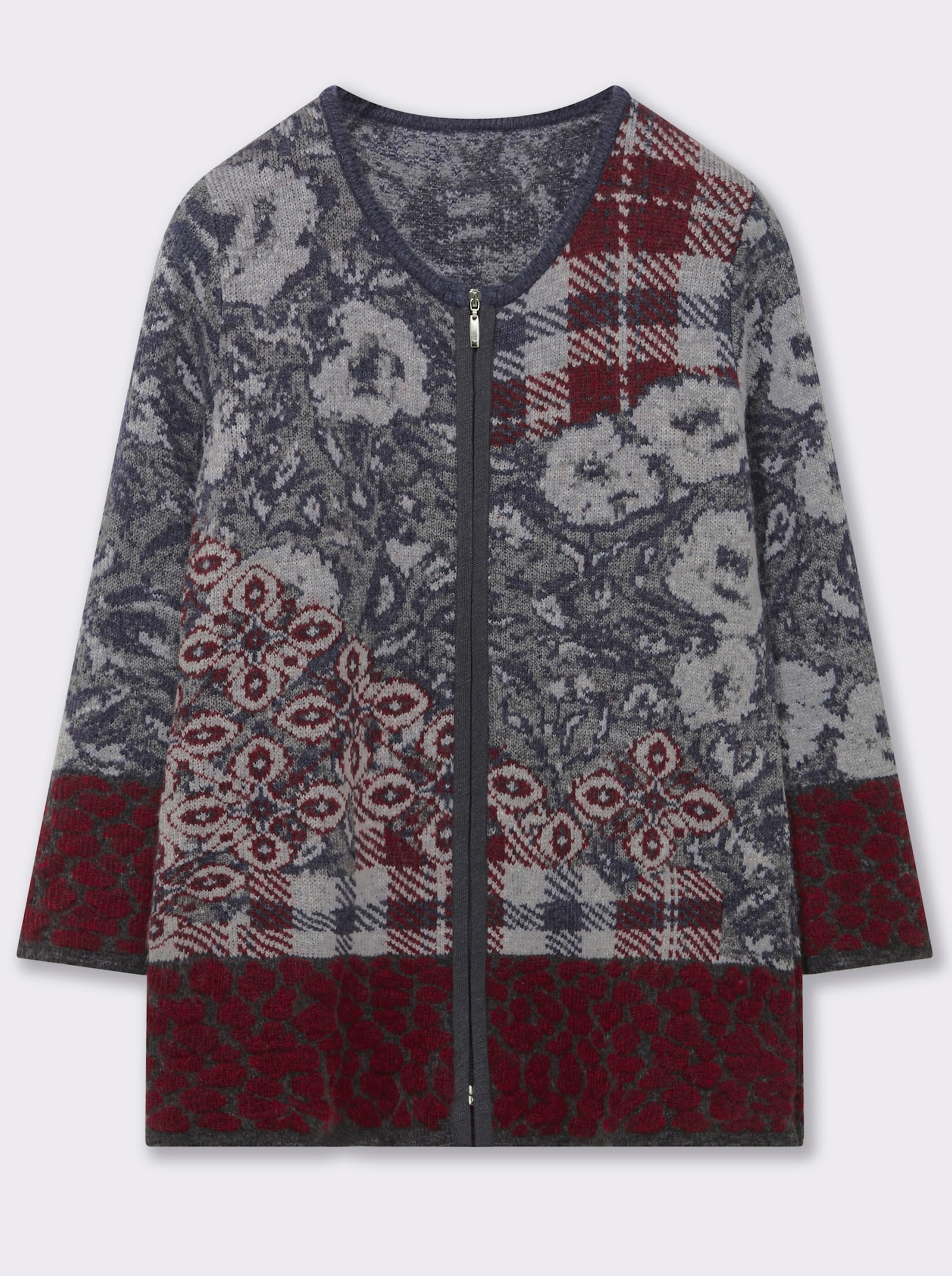 Jacquardstrickjacke für Drinnen und Draußen - rauchblau-gemustert