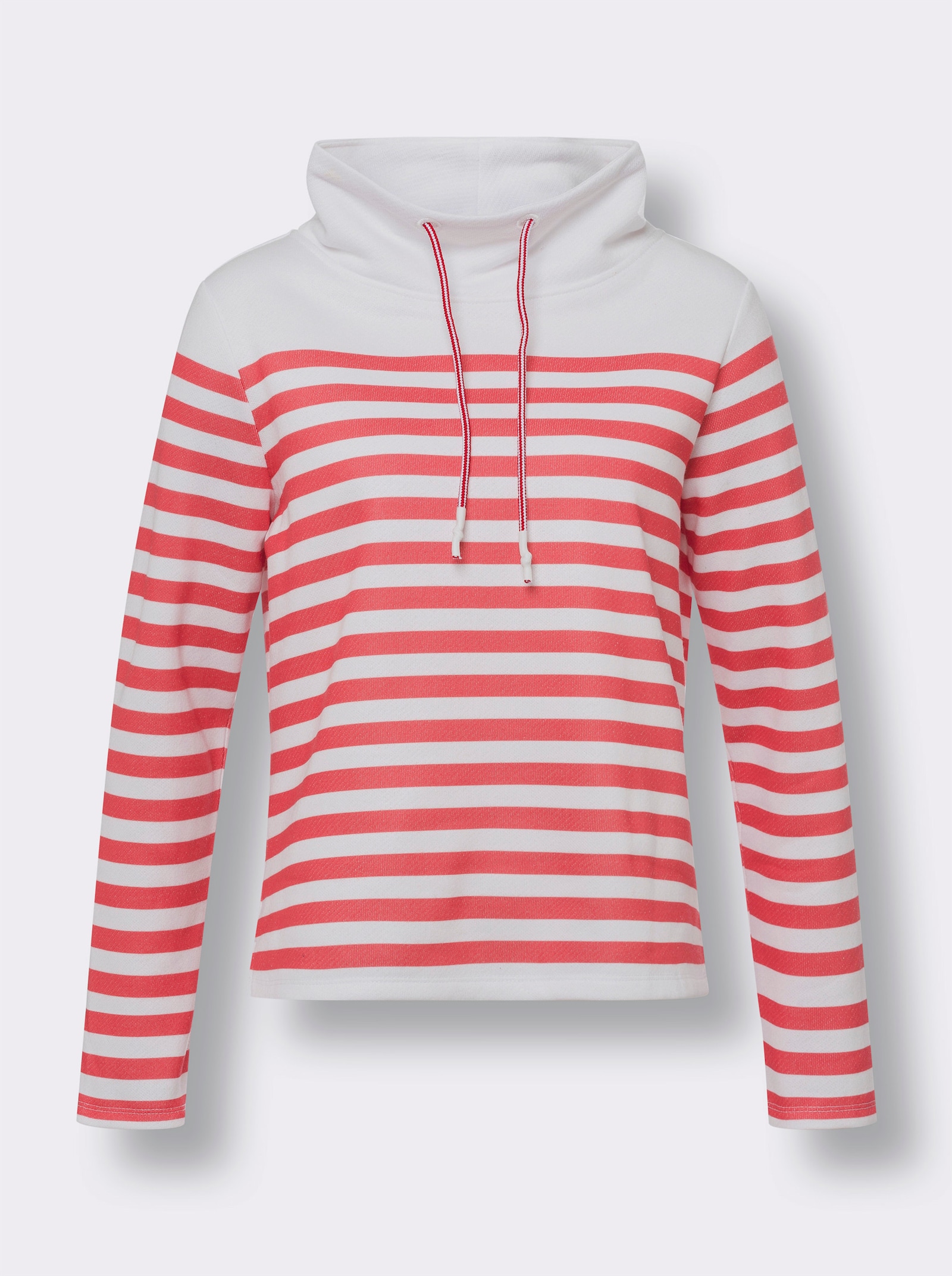 Sweatshirt im Marine-Stil - weiss-grapefruit-geringelt