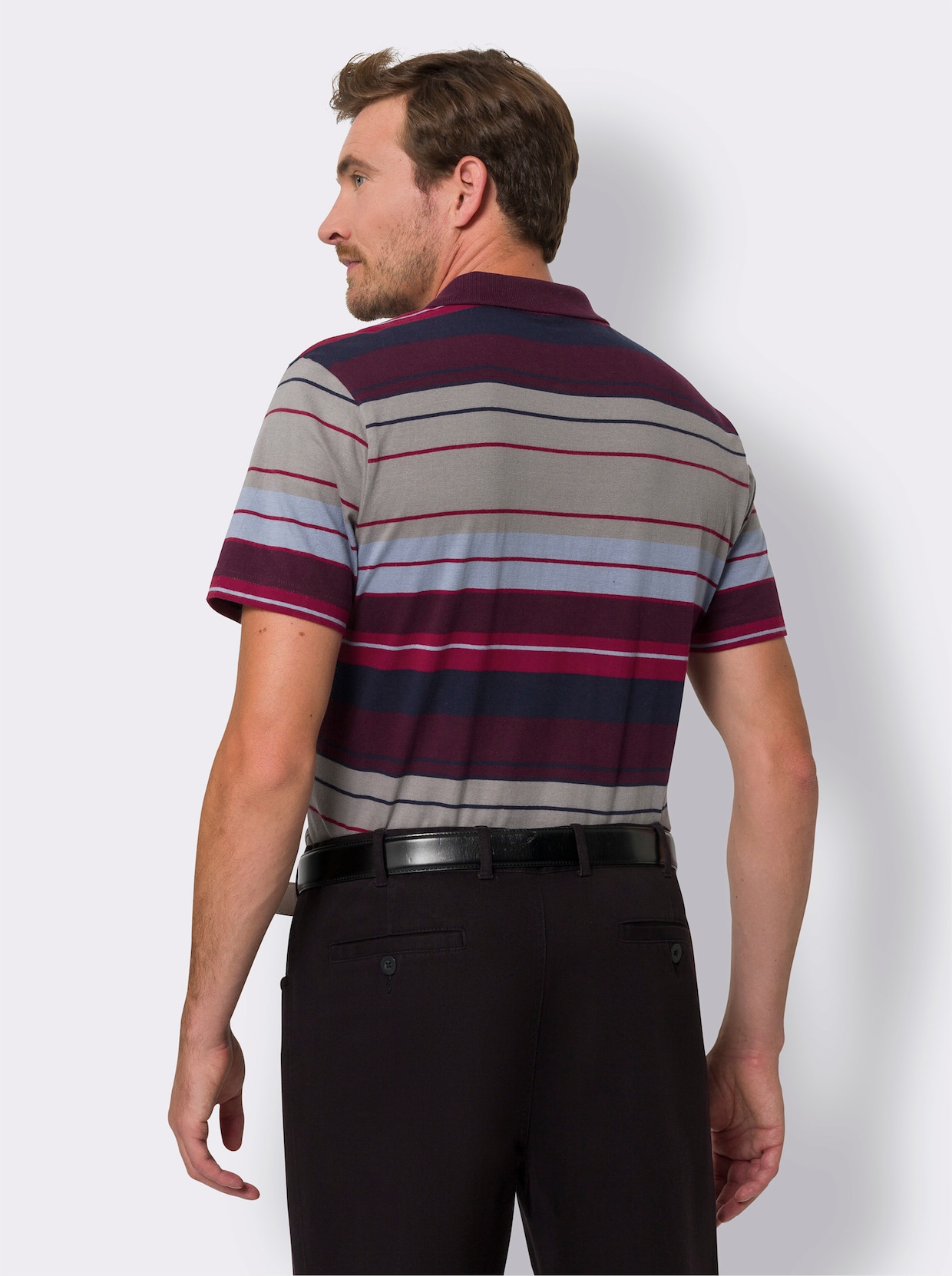 Poloshirt - grau-burgund-geringelt