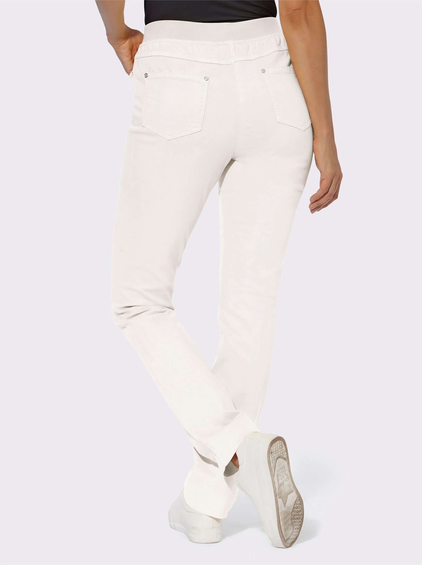 Schlupfjeans mit Jersey-Bund - weiss