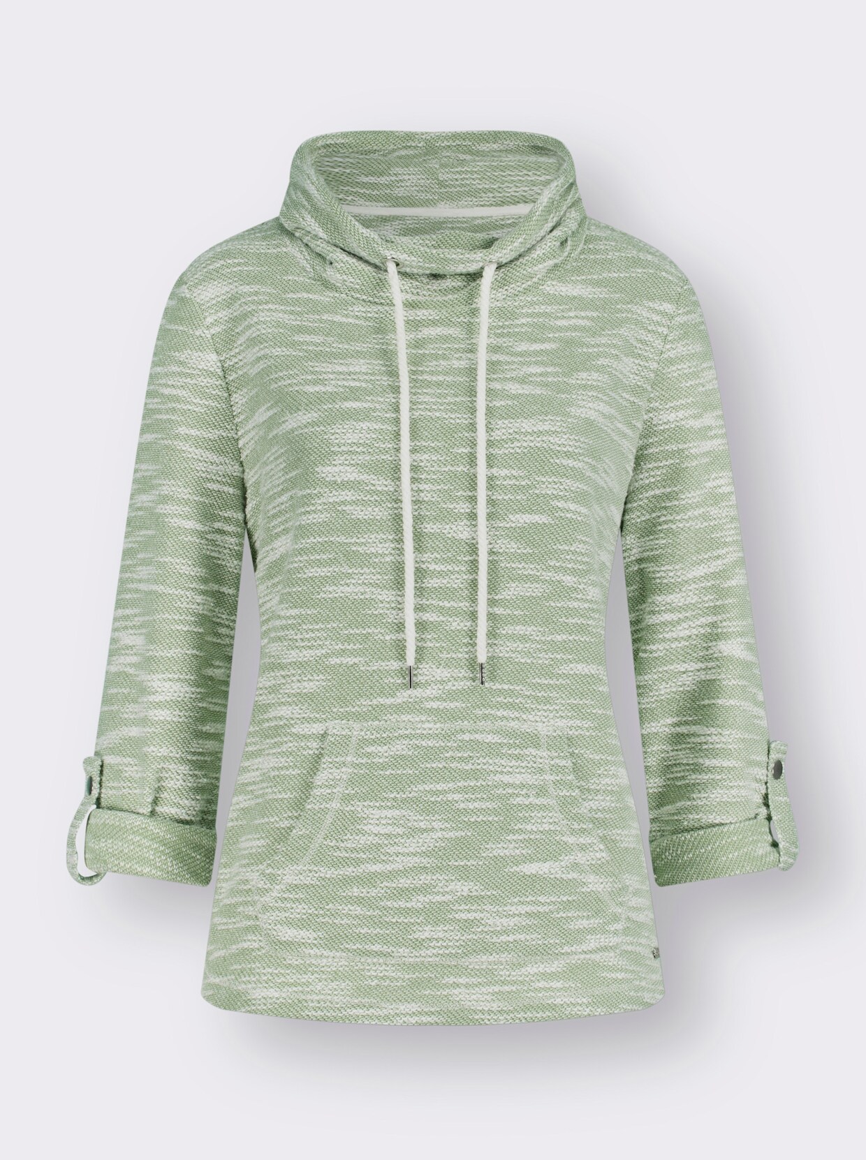 Shirt met rolkraag - eucalyptus/wit gemêleerd