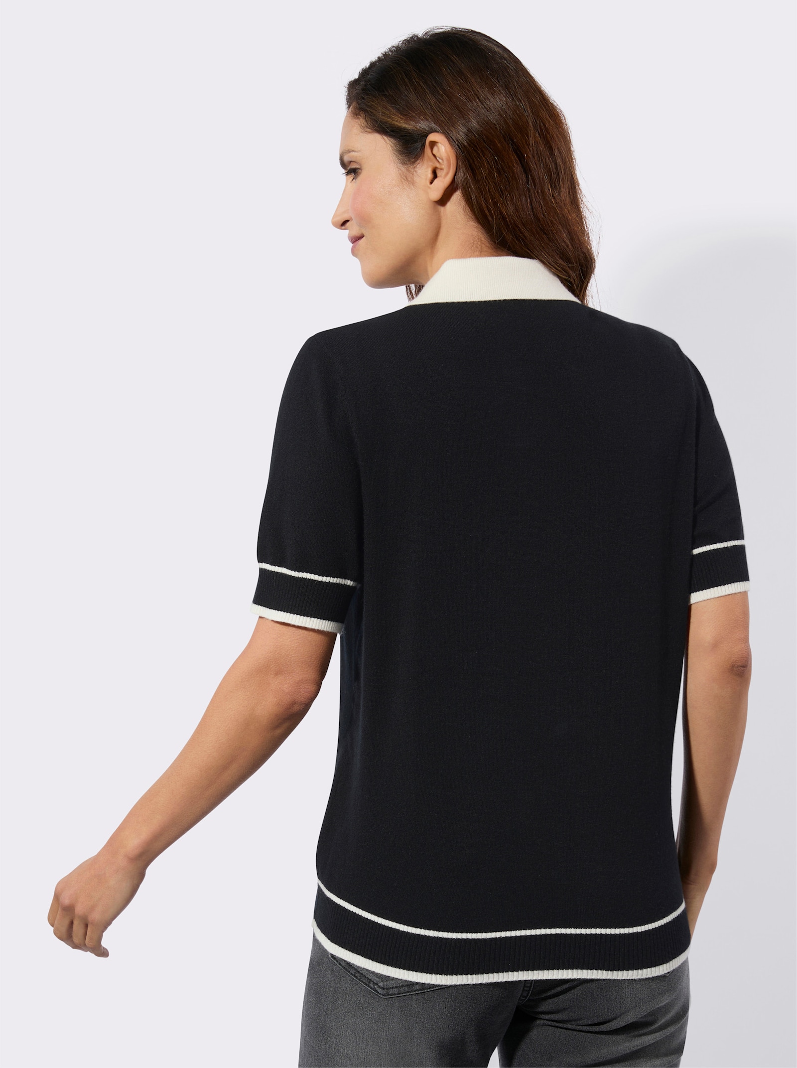 Polopullover mit Tropfen-Ausschnitt - schwarz-champagner