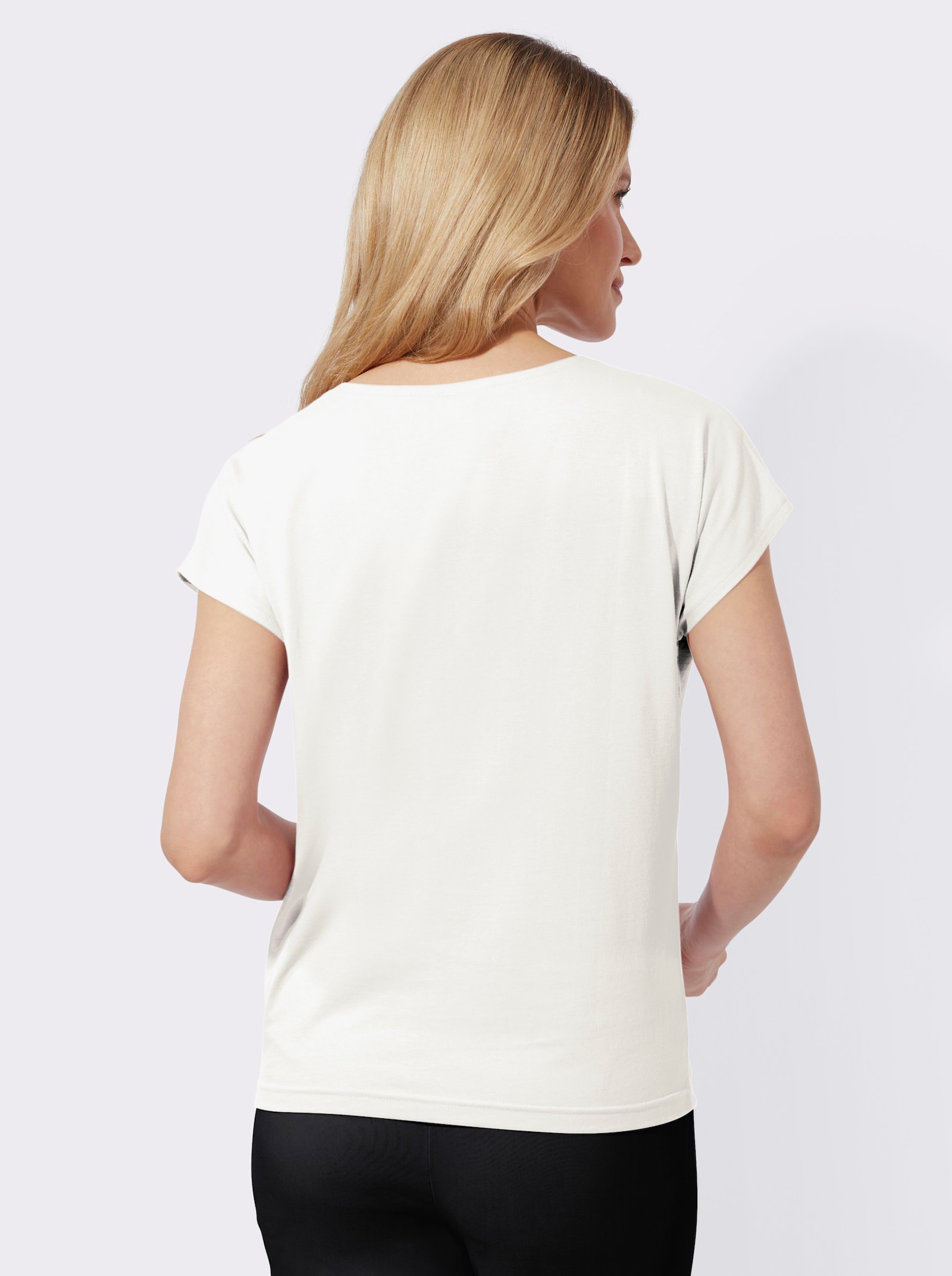 Rundhalsshirt mit Spitzenblüten - ecru