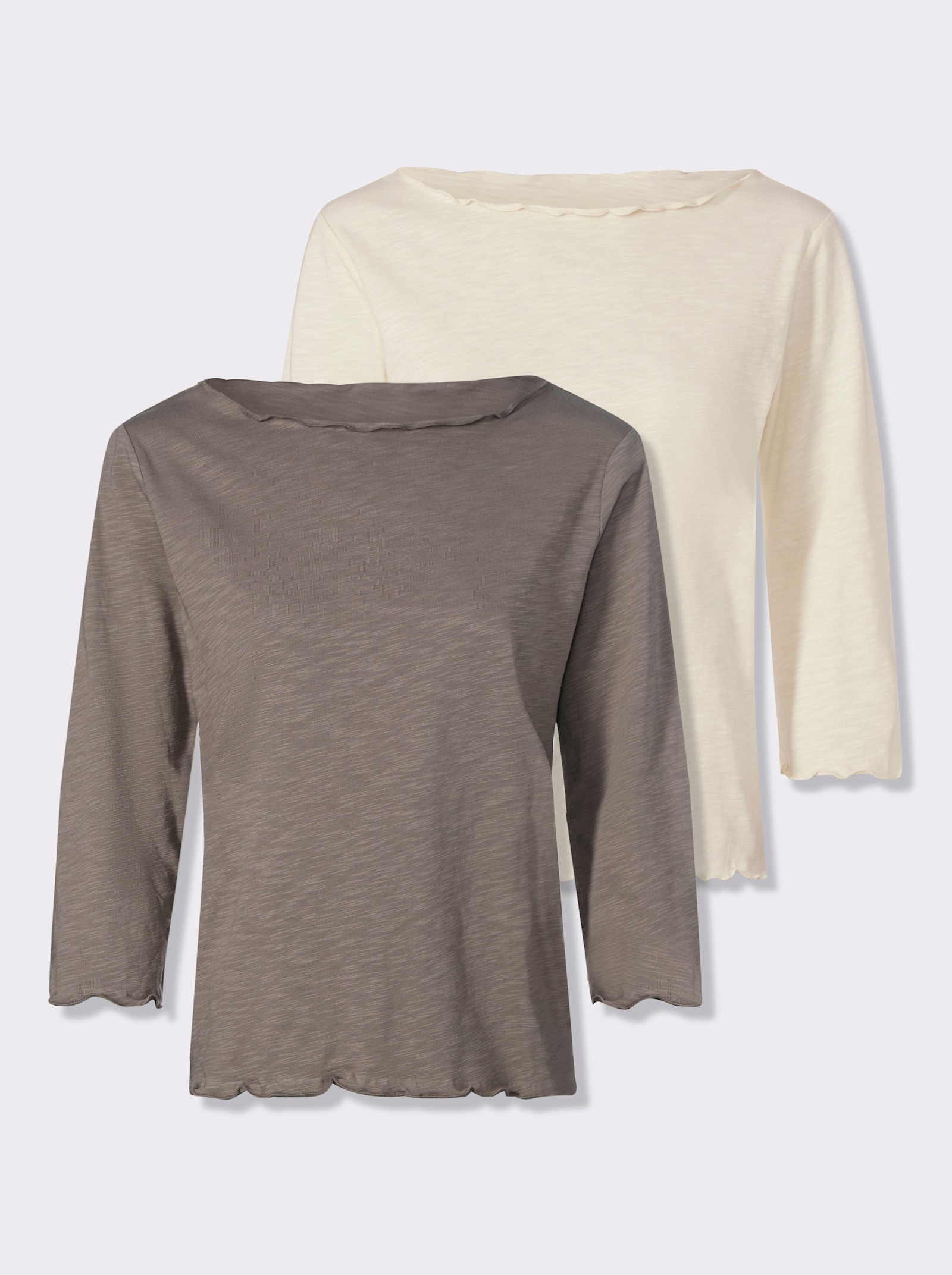 heine Shirt-Set mit Wellenkanten - taupe-champagner