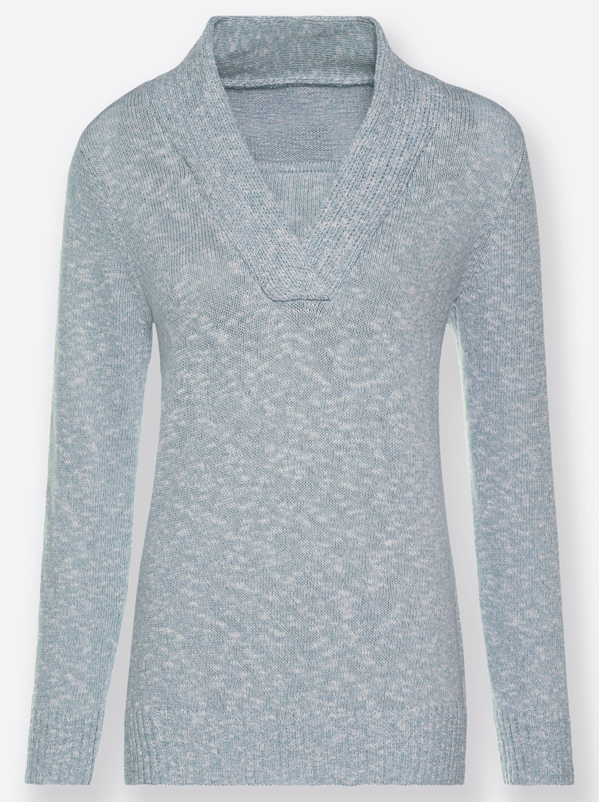 Bleu-Meliert V-Ausschnitt-Pullover - Bild 3