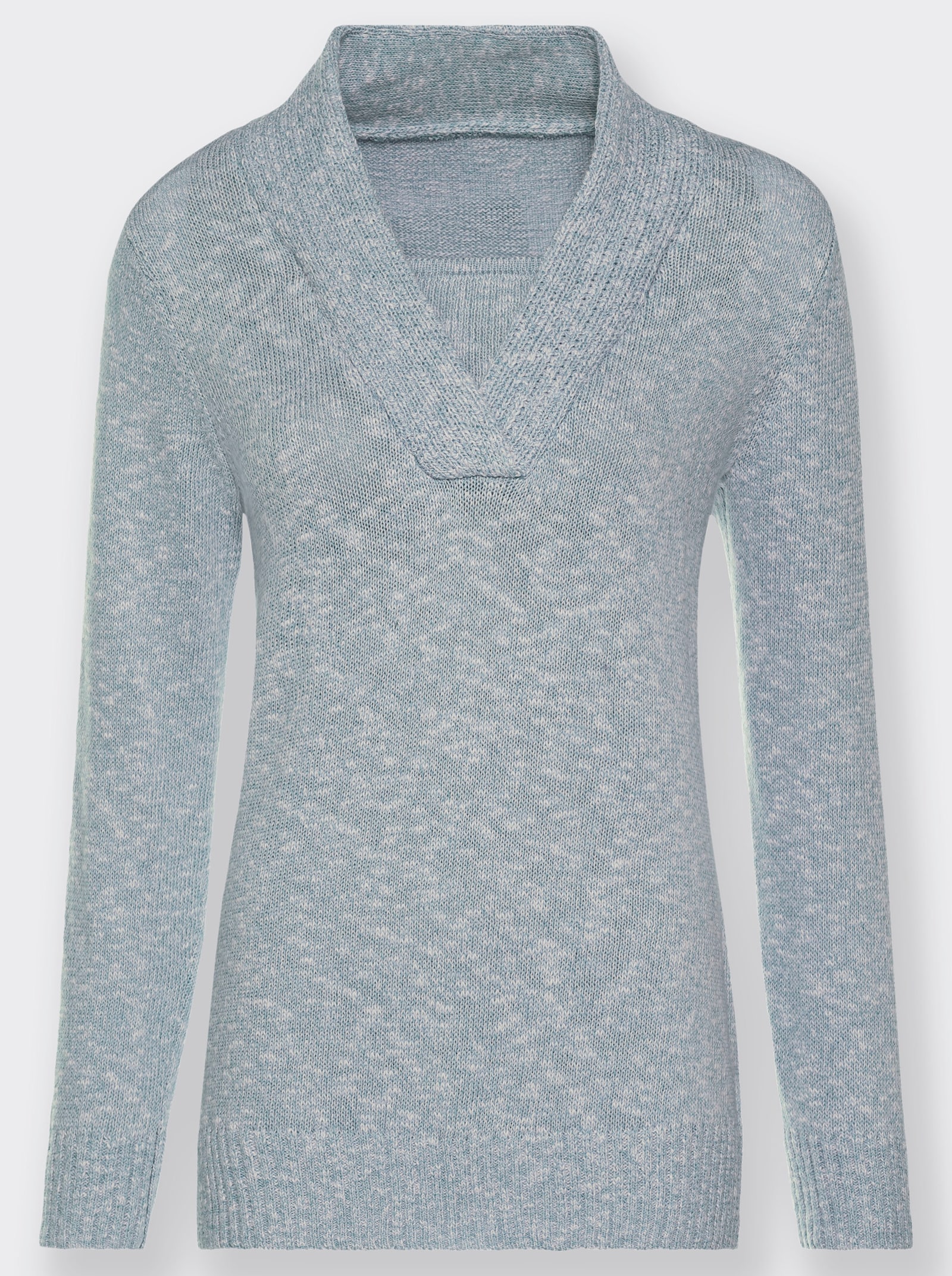 V-Ausschnitt-Pullover in 2-in-1-Optik - bleu-meliert