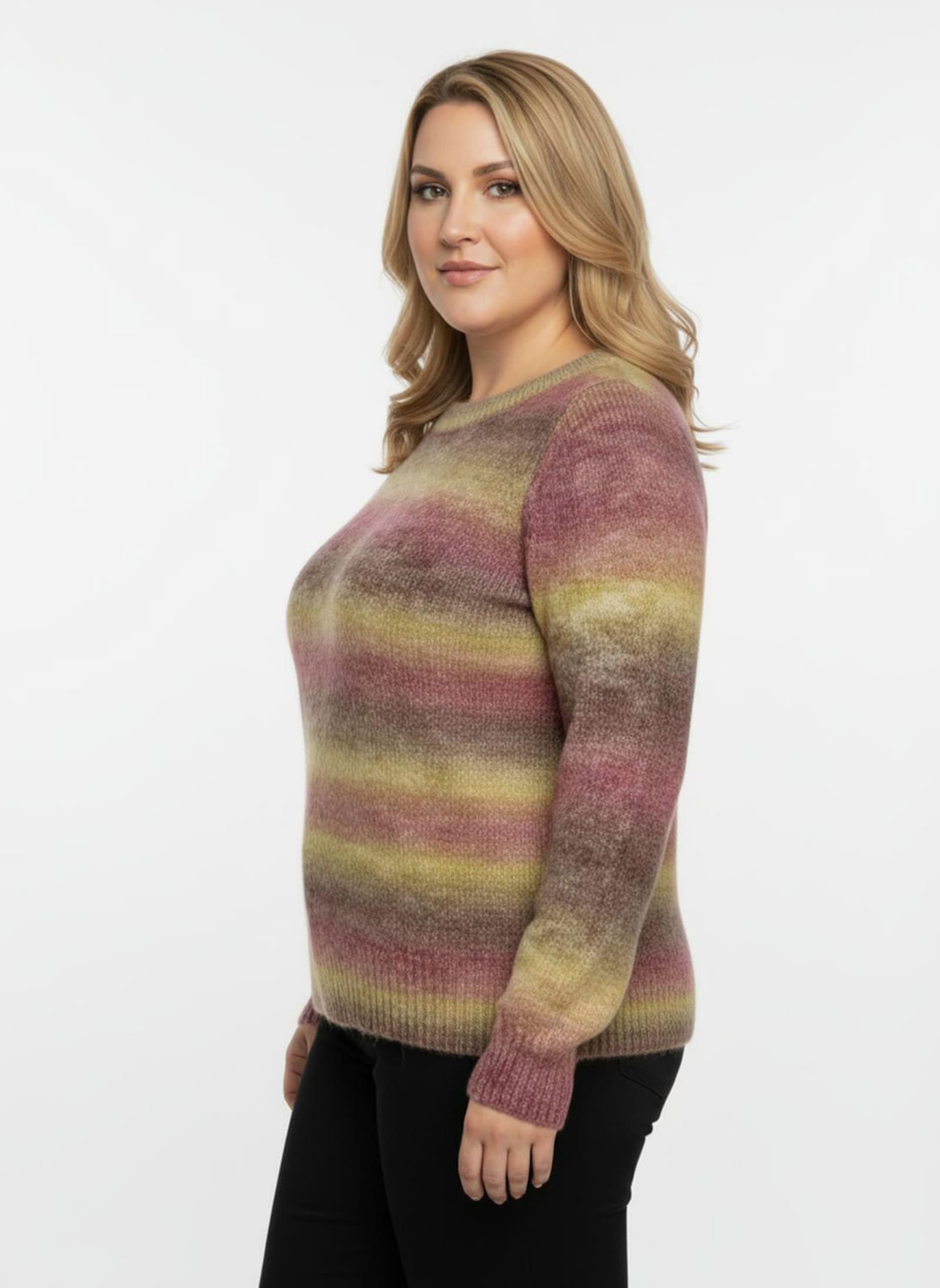 Strickpullover mit Farbverlauf - kirsche-taupe-gemustert