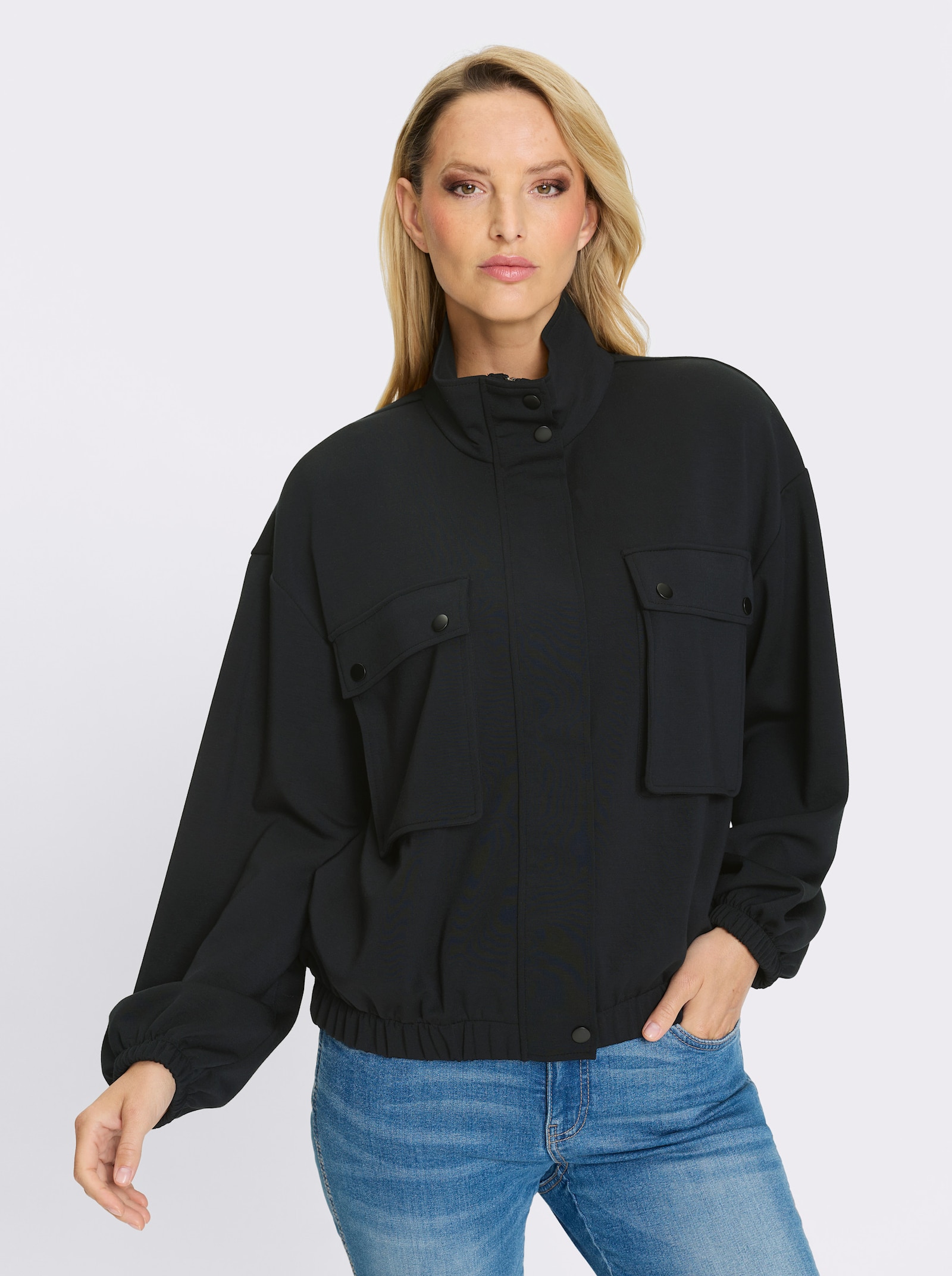 heine Sweatjacke mit Blasebalg-Taschen - schwarz