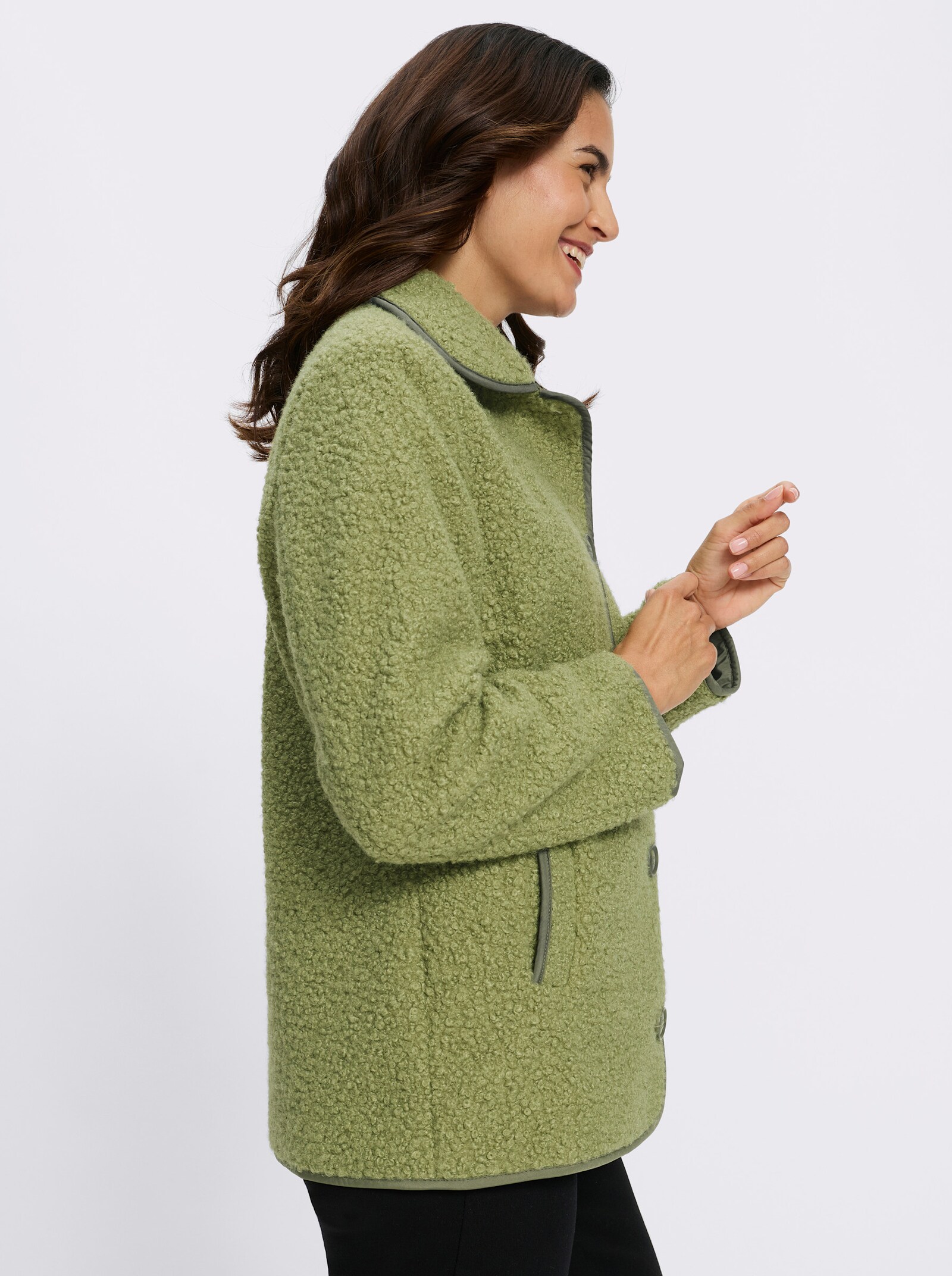 Boucléjacke mit Innenfutter - schilf