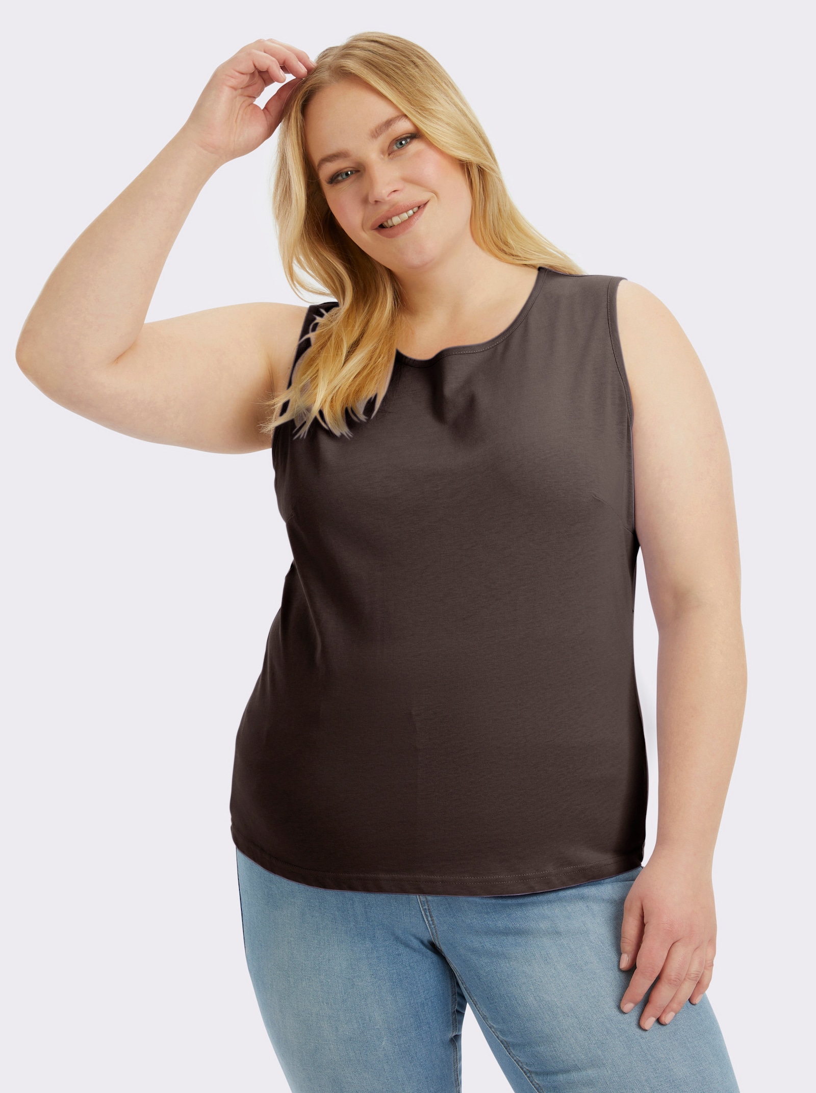 Trägertop mit Rundhals-Ausschnitt - mokka