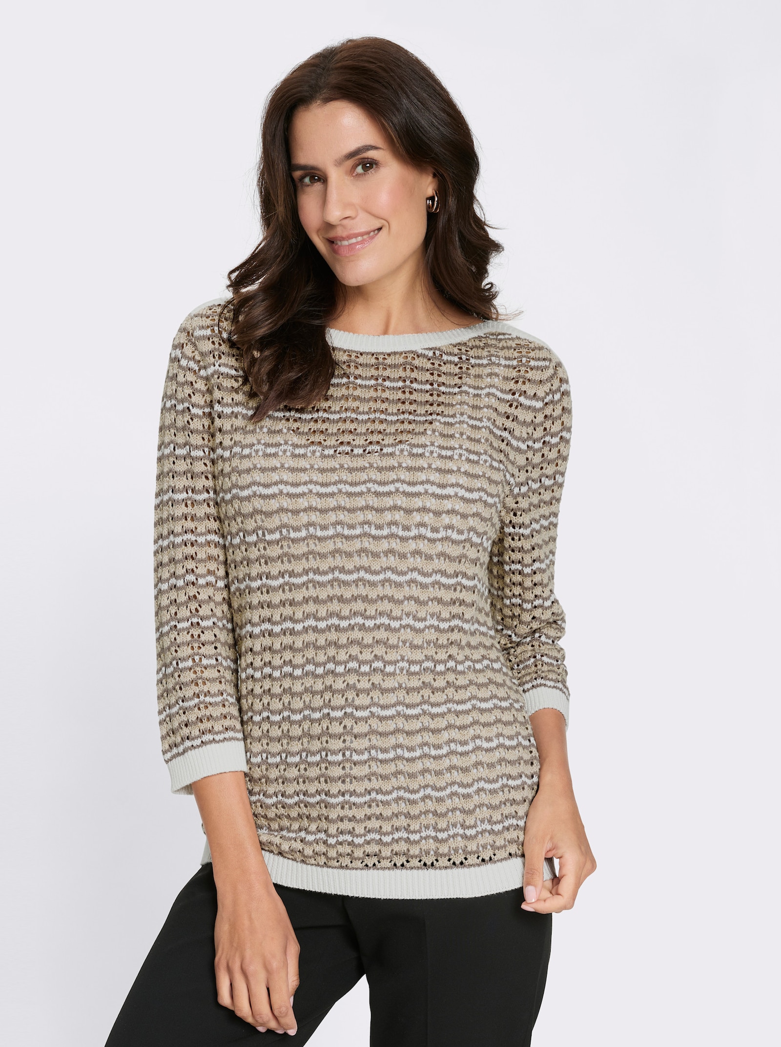 Strickpullover - taupe-sand-gemustert