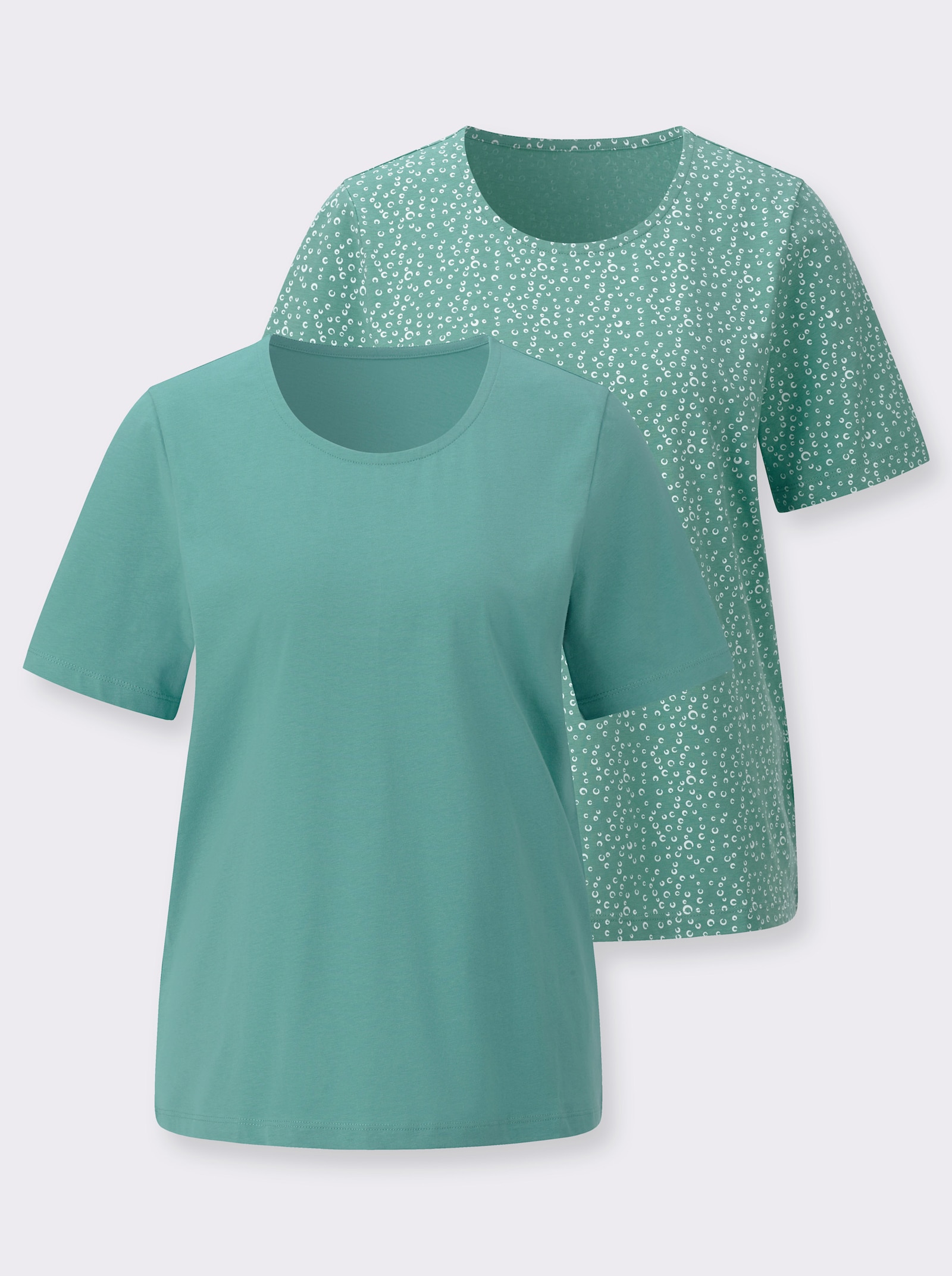 Rundhalsshirt im 2er-Pack - salbei-weiß-getupft + salbei