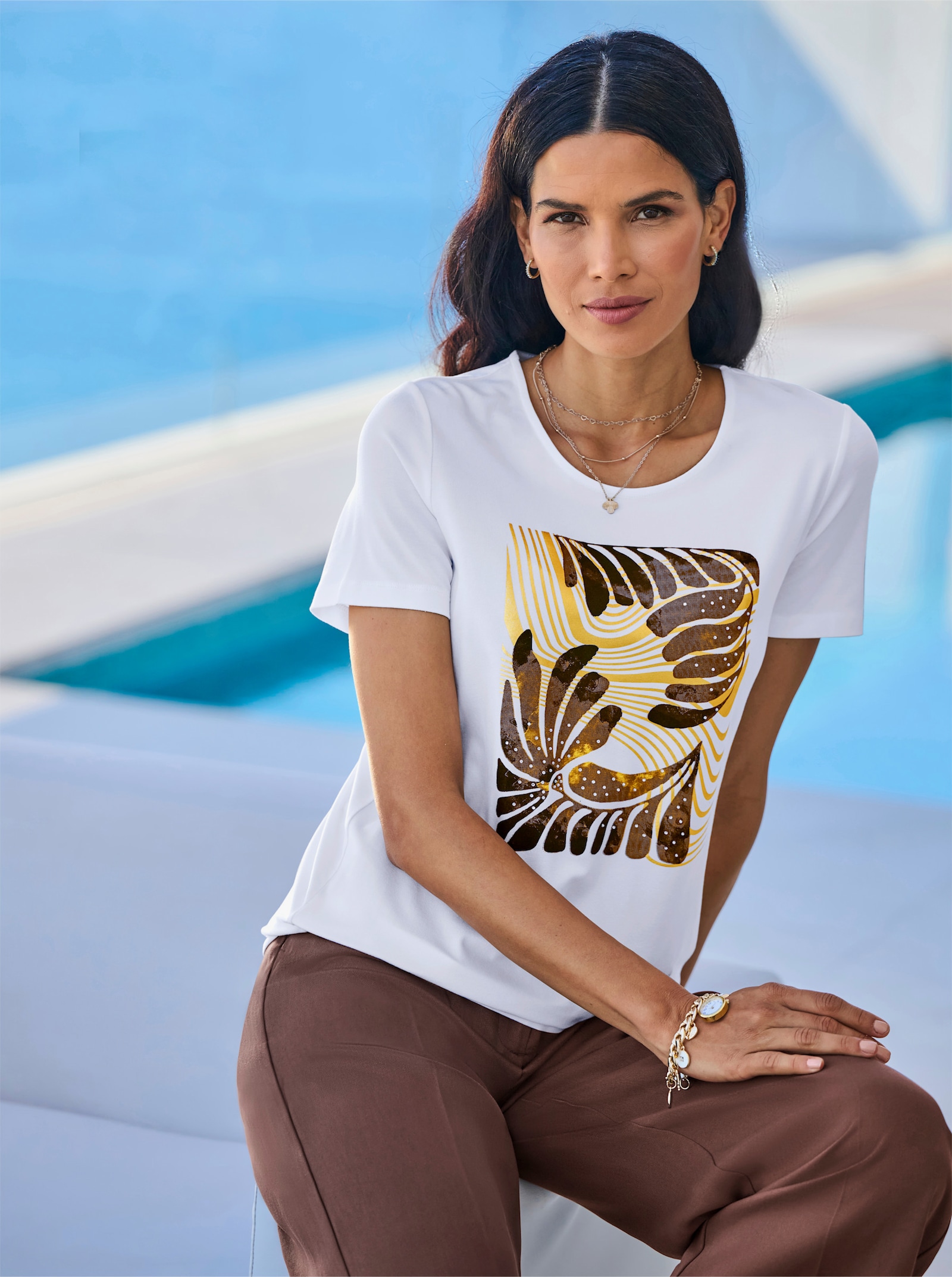 heine Kurzarmshirt mit Ziersteinen - ecru