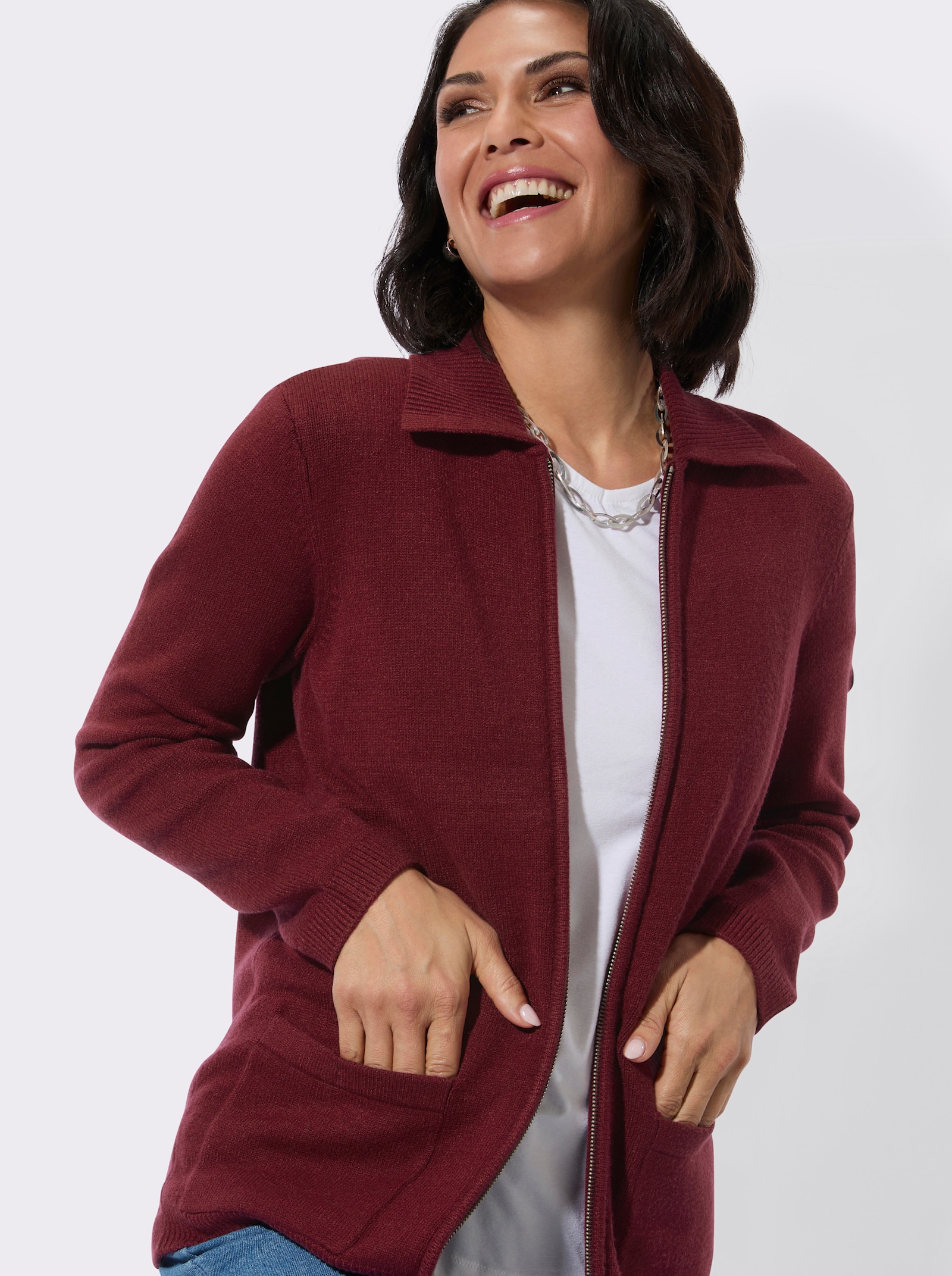 Strickjacke mit Polokragen - bordeaux