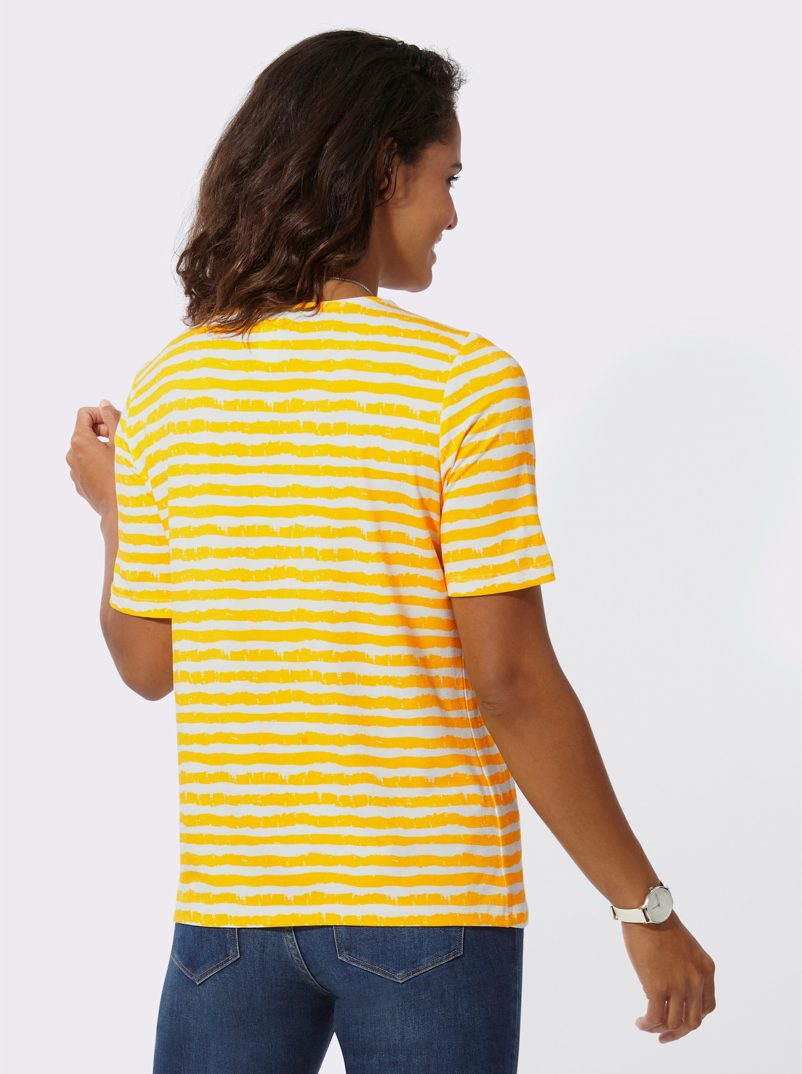 Streepjesshirt met korte mouwen - zongeel-ecru gestreept