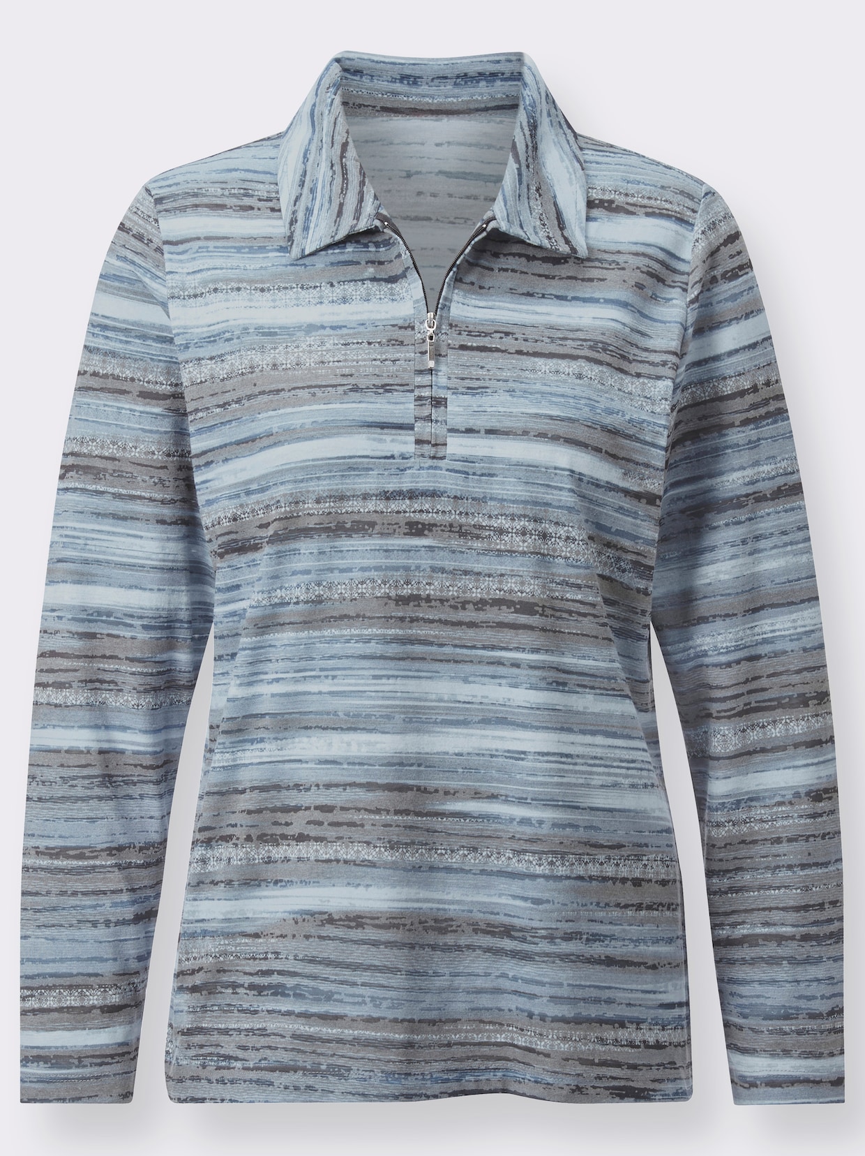 Langarm-Poloshirt - bleu-gemustert