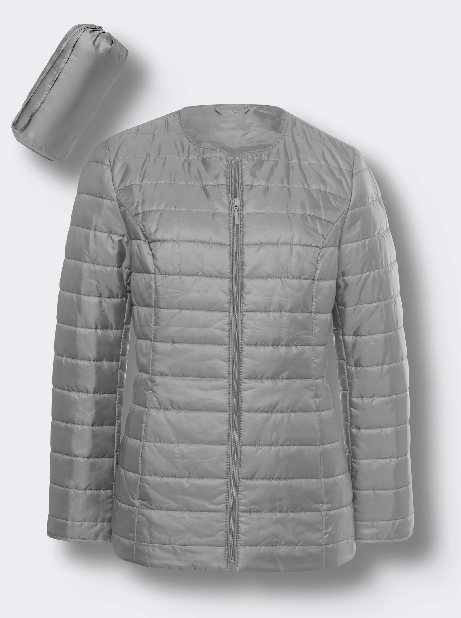 Gewatteerde jas inclusief tas - steengrijs